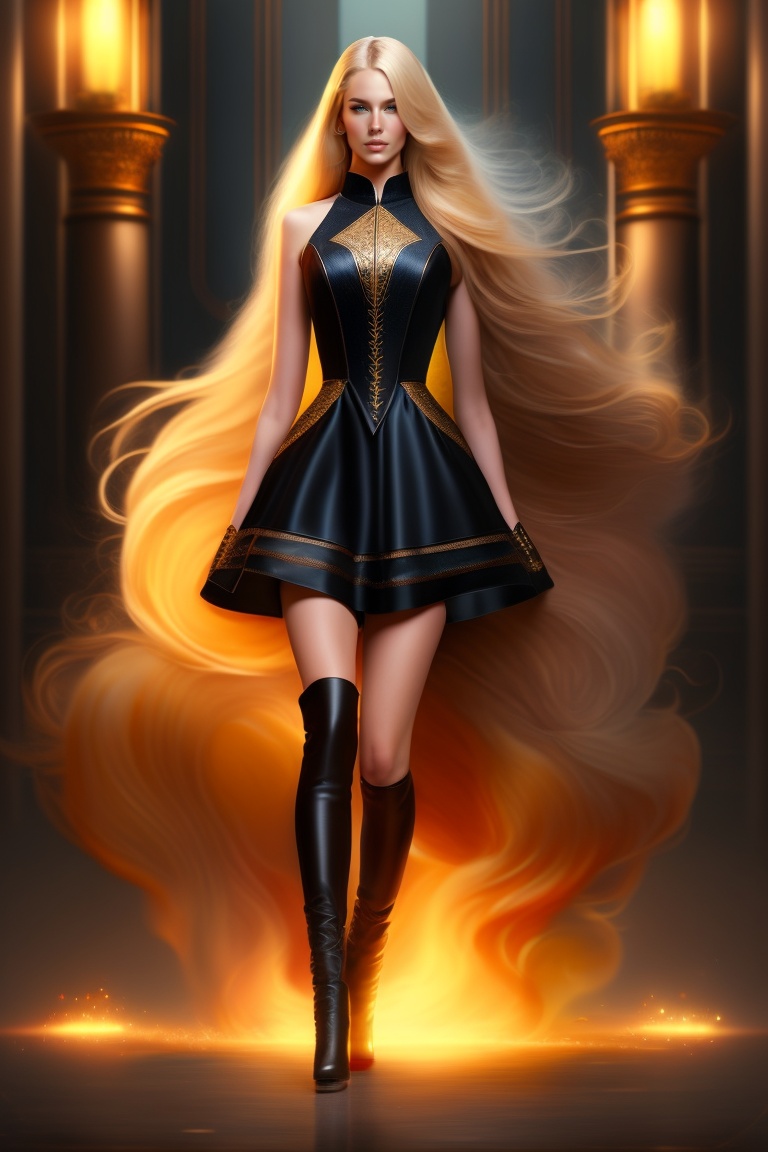 Lexica Hot Women Black Dress Long Hair Blond Hair Fantasy Symmetry 7751