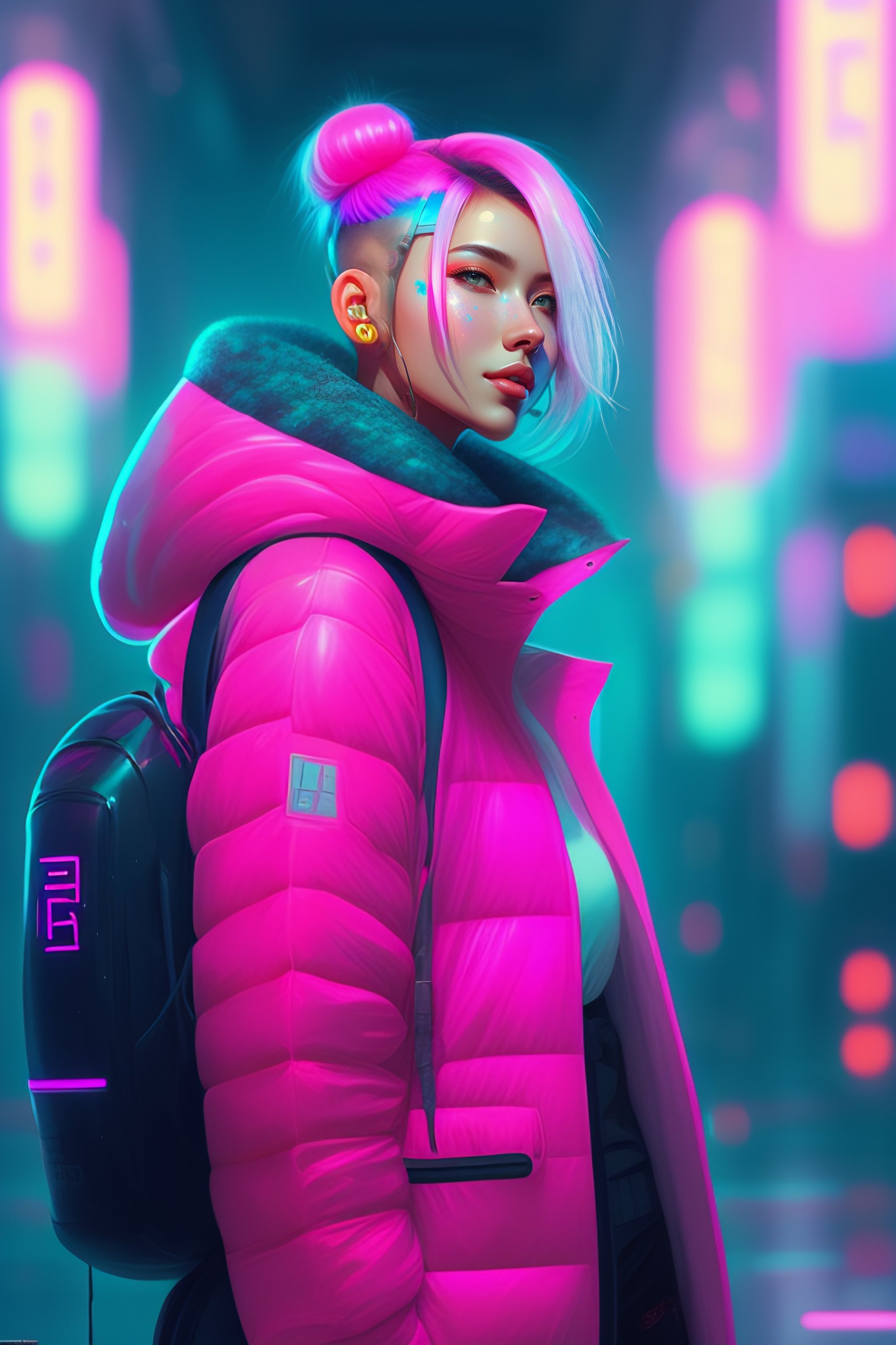 Lexica - Detailed portrait of smiling cute neon girl, cyberpunk ...