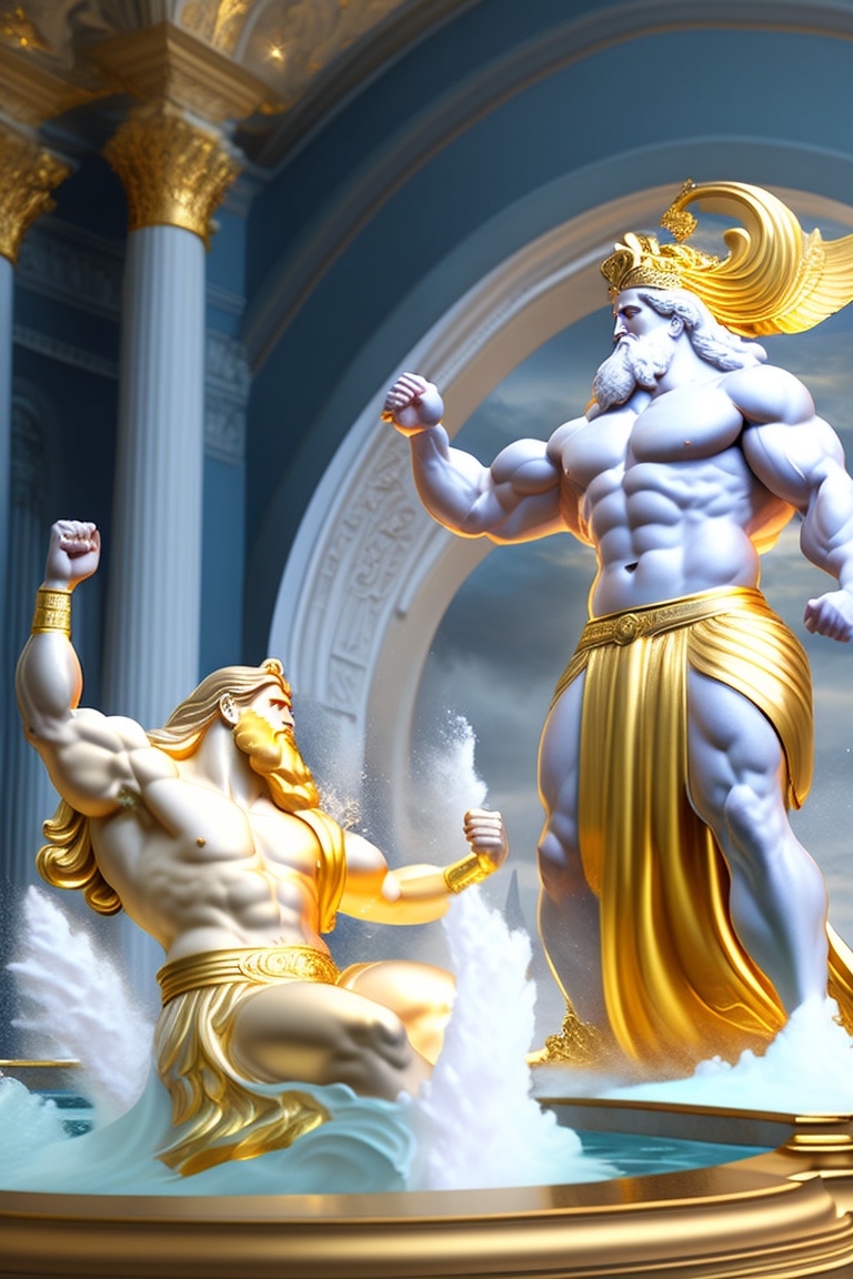 Lexica - Zeus and posiden fighting and arguing in an ancient big golden ...
