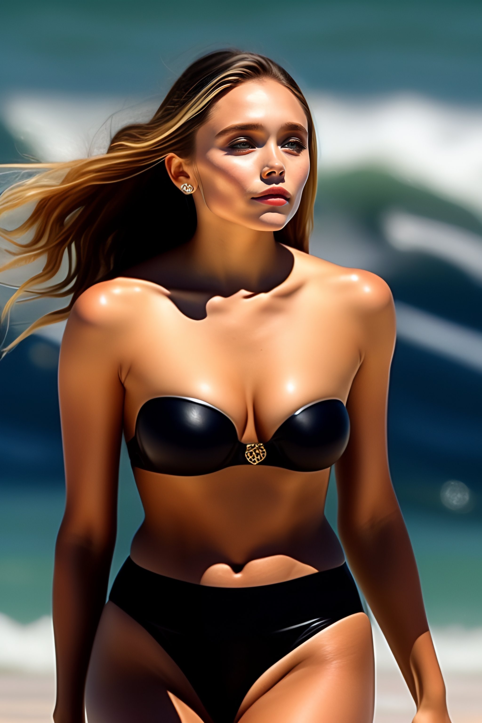 Lexica - Elizabeth Olsen black bikini kiss little boy, glamour, sexy