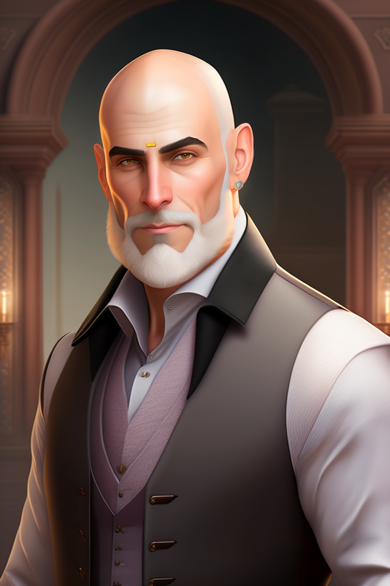 Lexica A Man Iranian Face White Beard Bald Head Hairless White Shirt Black Vest Like Bosss 