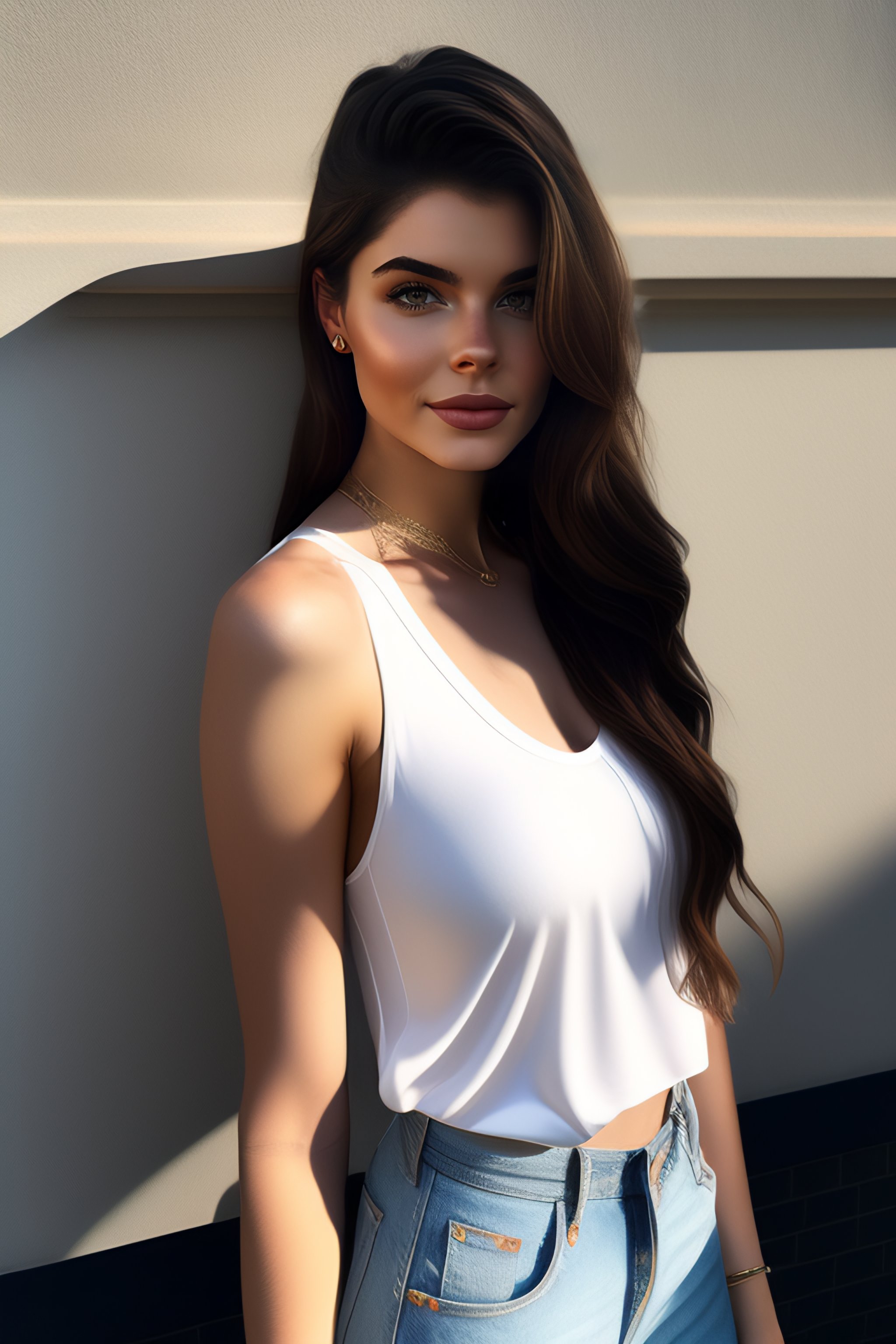 Lexica - Portrait of a 18 year old elise trouw wearing a white tanktop ...