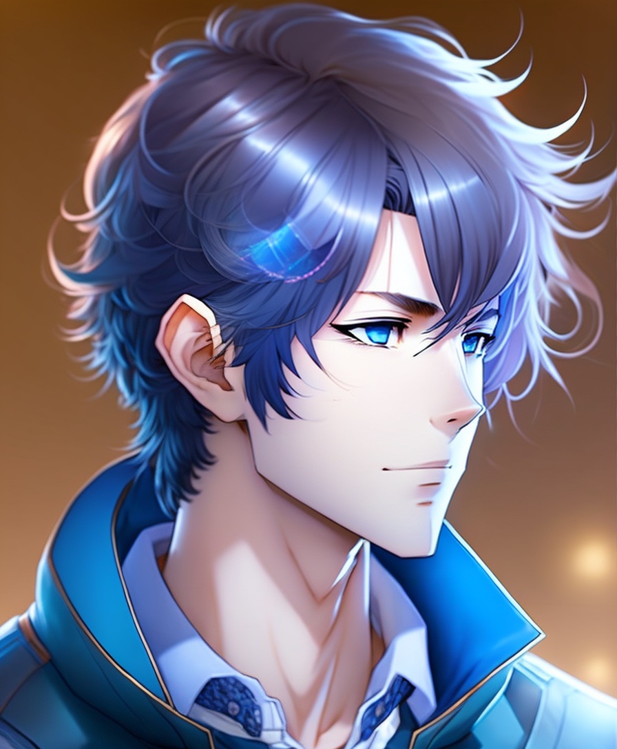 Lexica - Male, half body, comma style hair, blue-brown hair color ...
