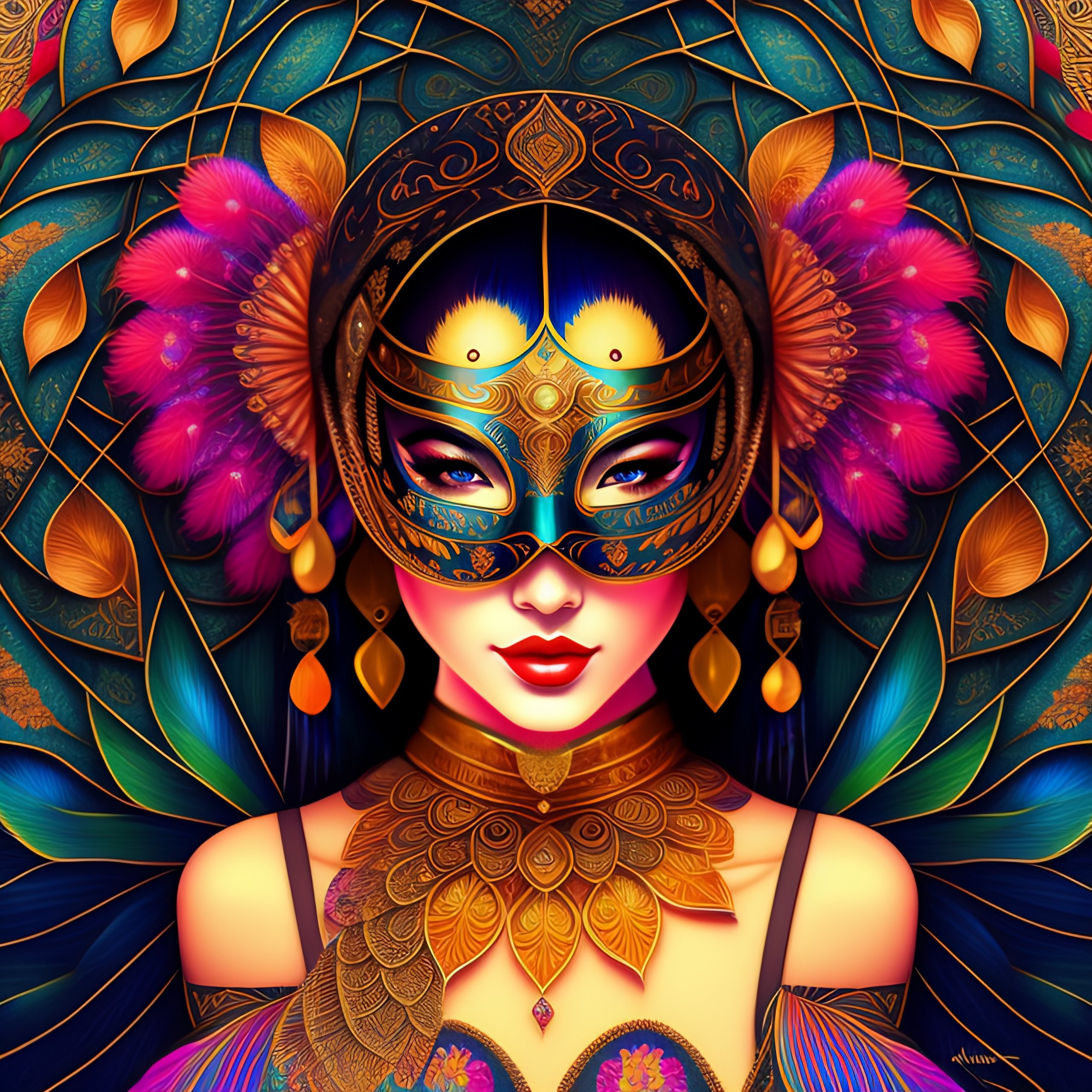 Lexica - Centered detailed portrait of a masked woman wearing a ...