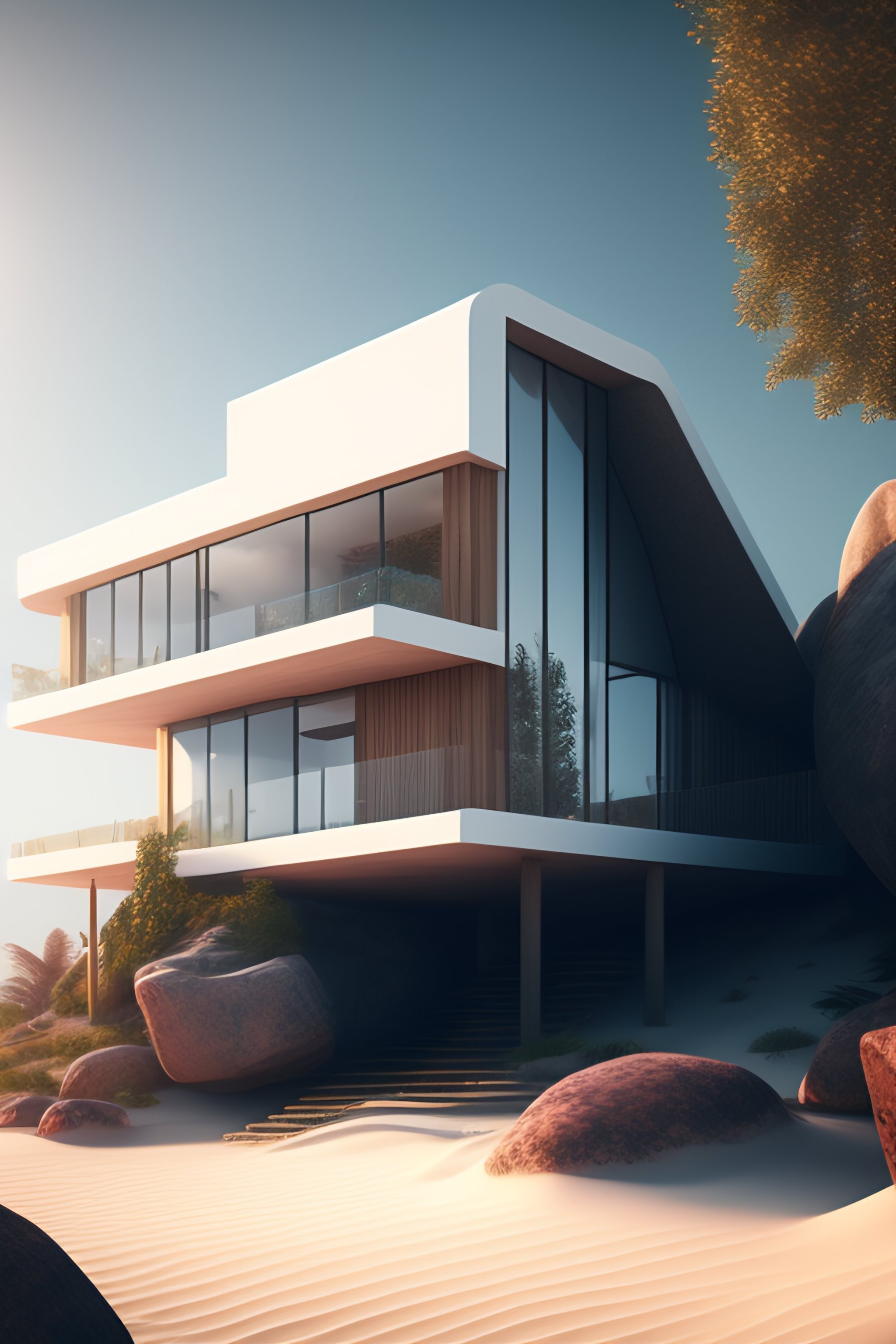 Lexica - A modern house made of glass on a beach near a beautiful ...