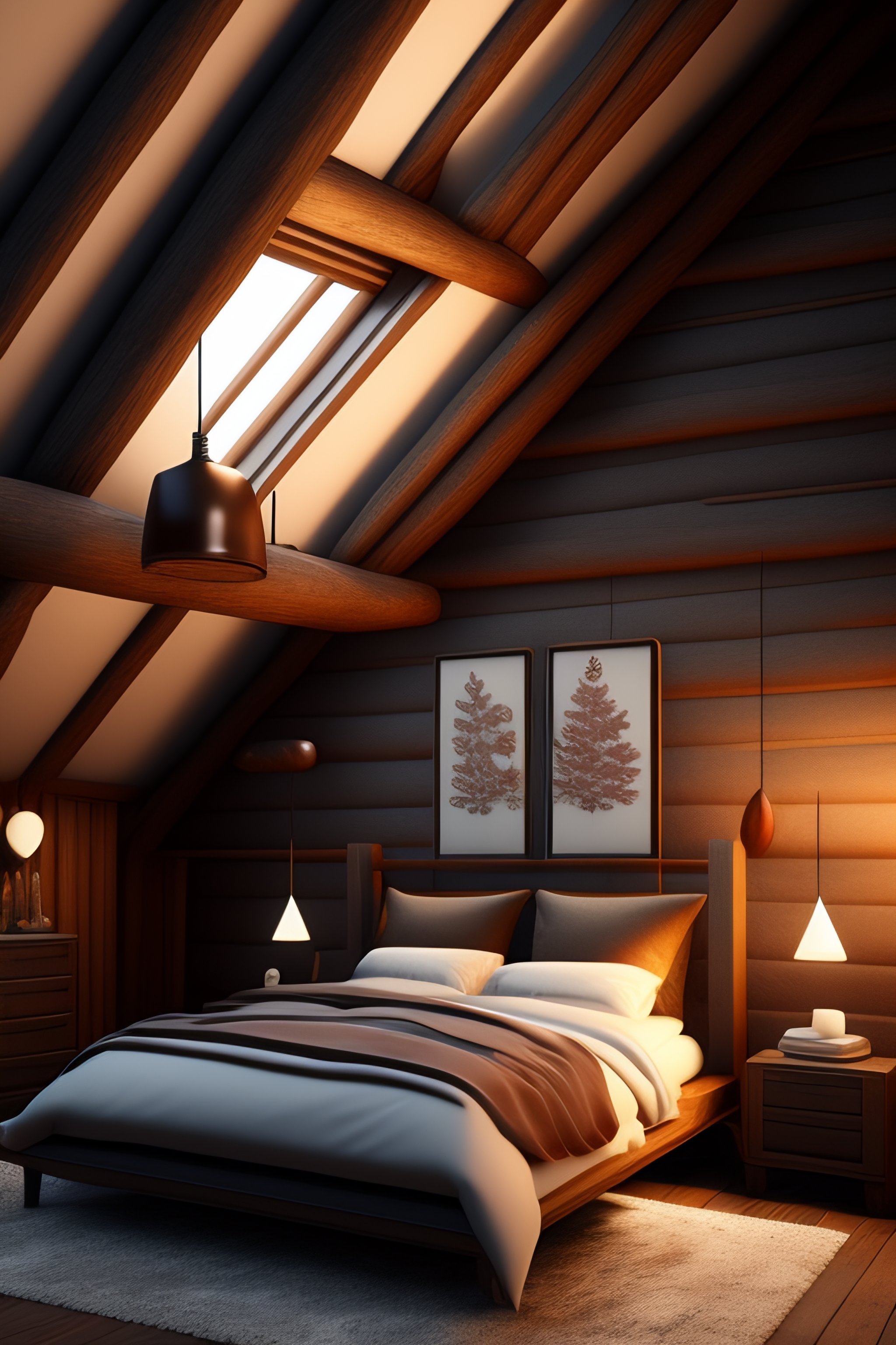 Lexica - Brown modern, primitive decoration of a attic bedroom, 4k ...