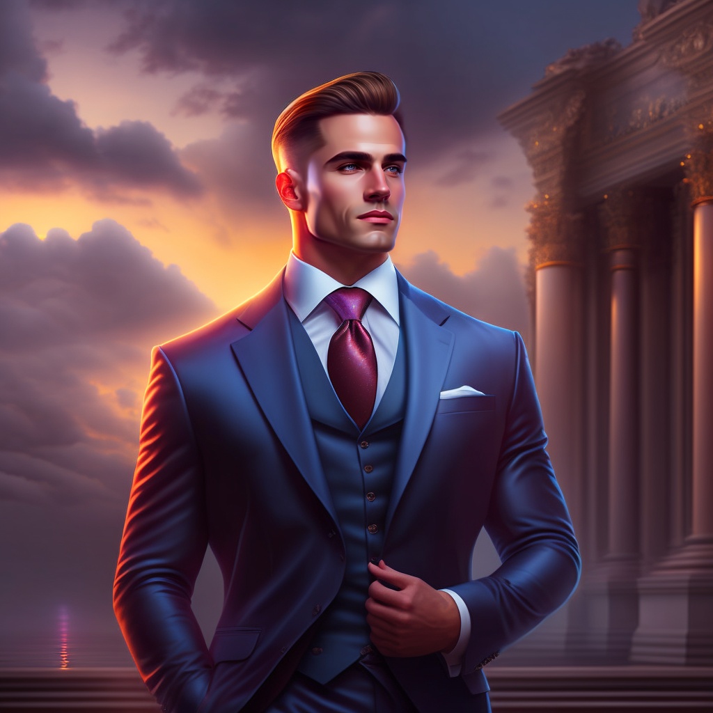 Lexica - A man of knowledge in a 3 piece suit in front of the twilight ...