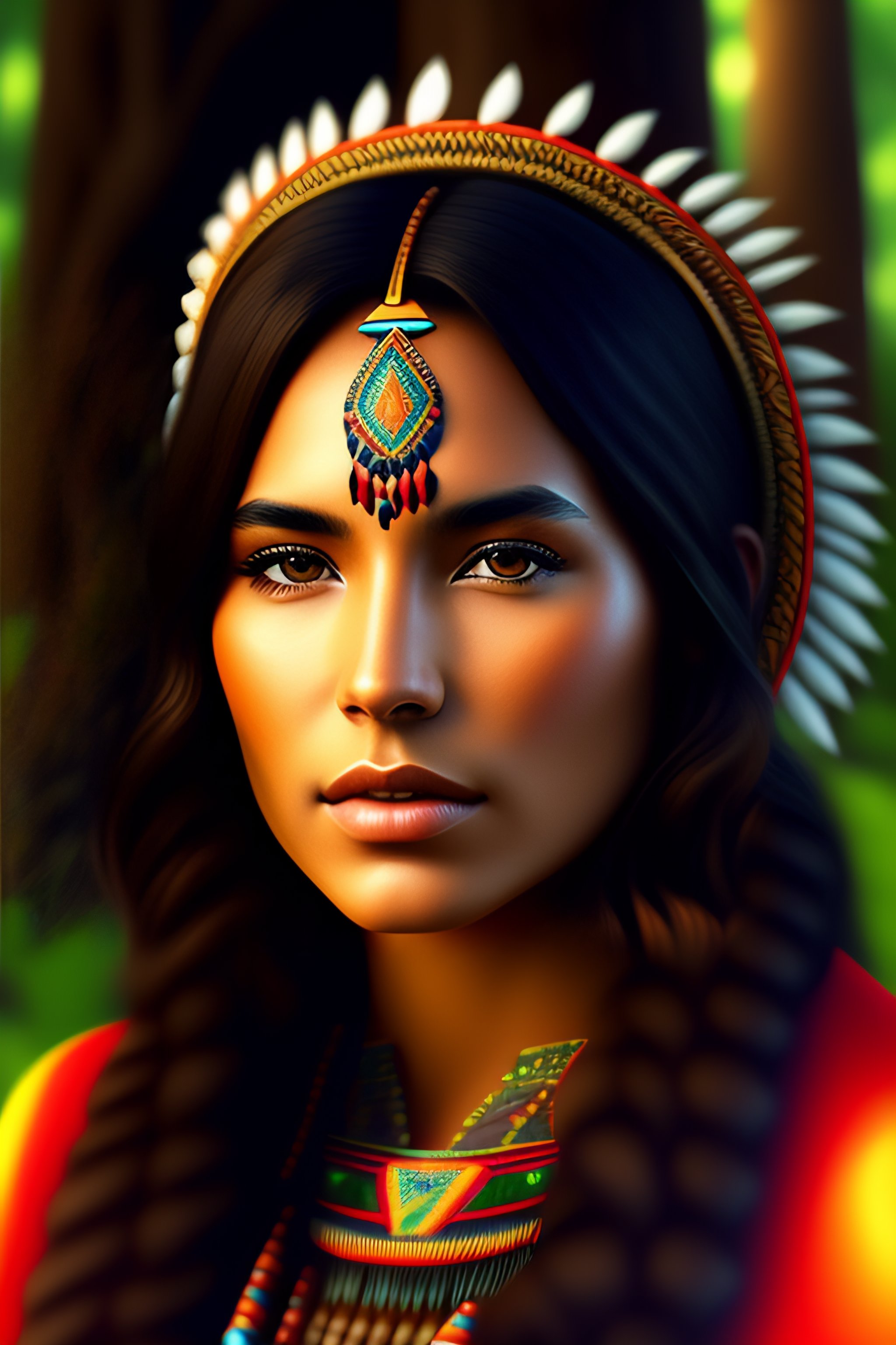 Lexica - Native american young woman portrait in 3d digital art with ...