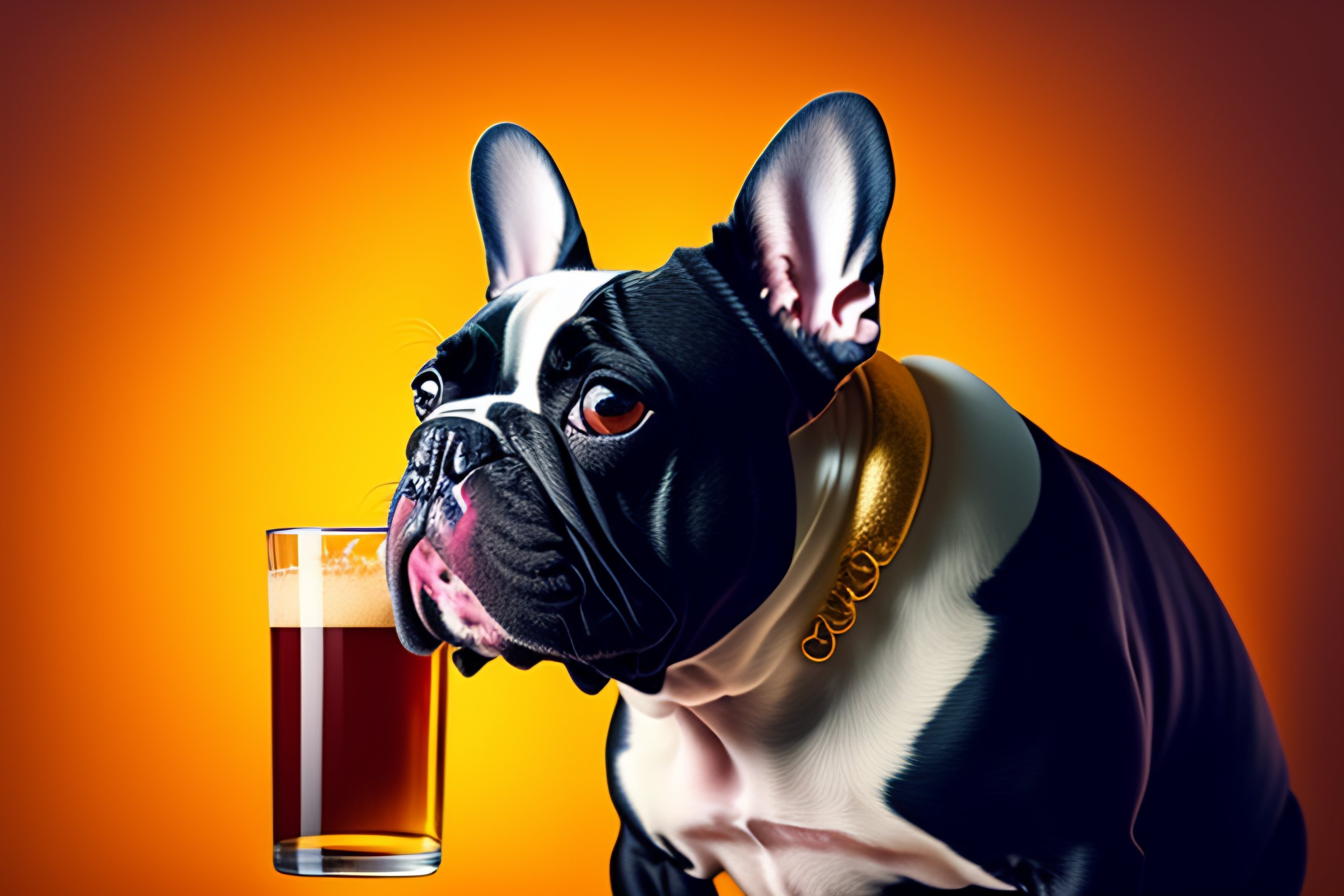 Lexica A french bulldog dressed as a rocker drinking a beer