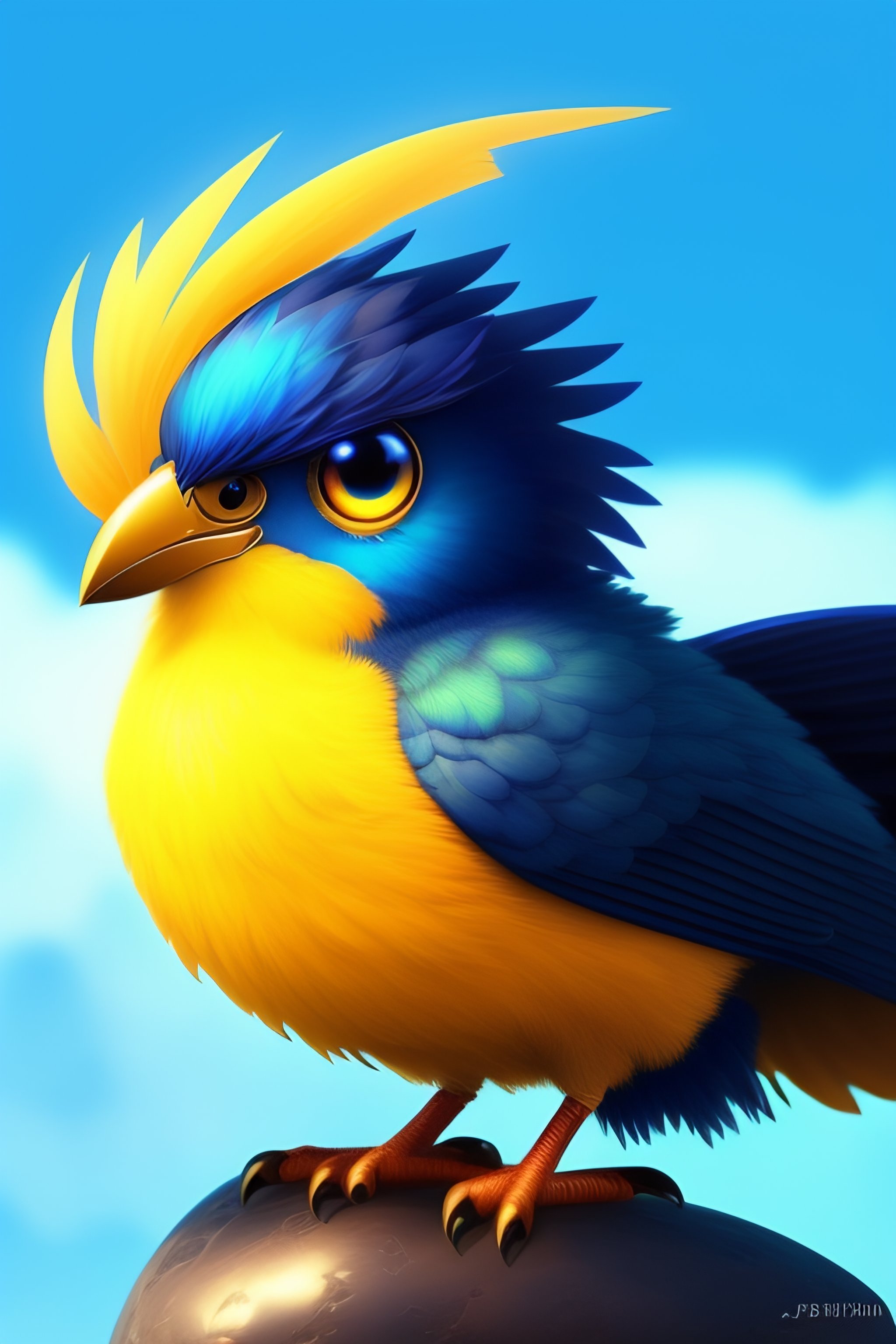 Lexica - A cute phoenix with big eyes, it's beak is black, it's ...