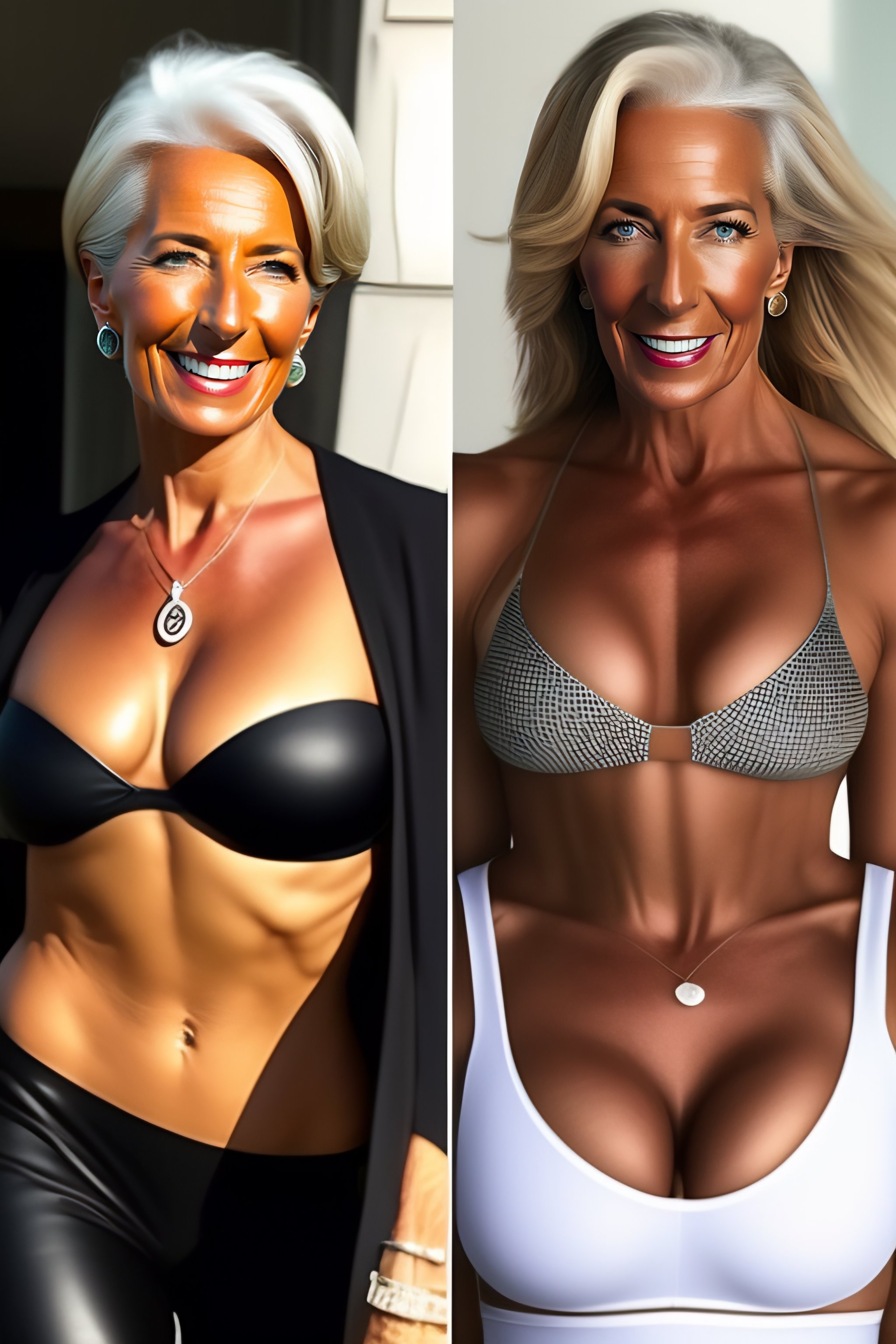 Lexica - Housewife 45yo Christine Lagarde, big attractive juggs, cutout  mini bikini