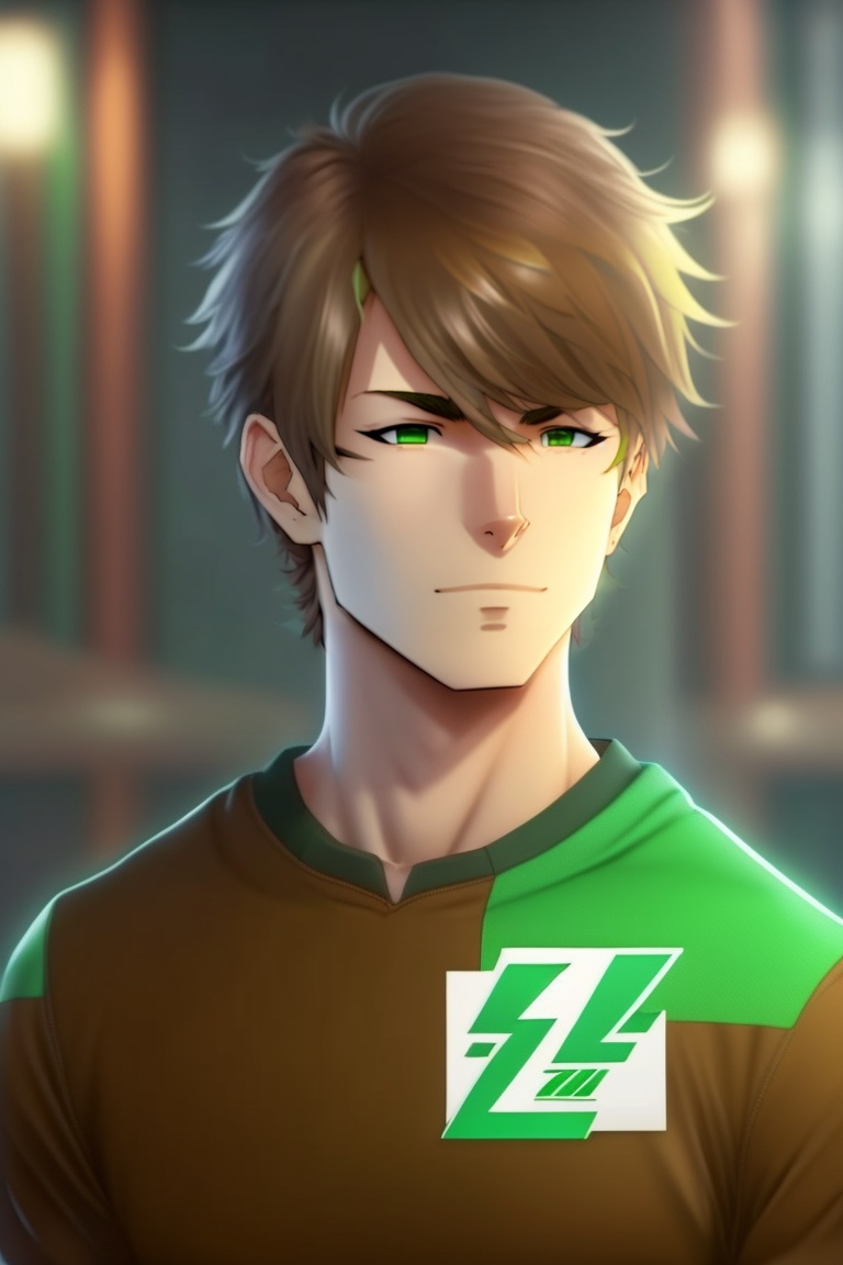 Lexica - A white-skinned by with brown hair, a green shirt on his shirt ...
