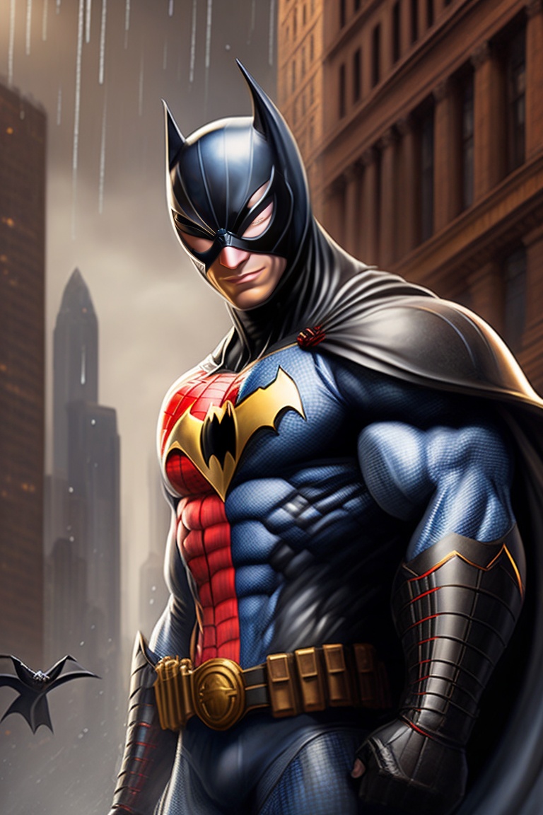 Lexica - Craft a compelling image of a merged Spiderman and Batman, set ...