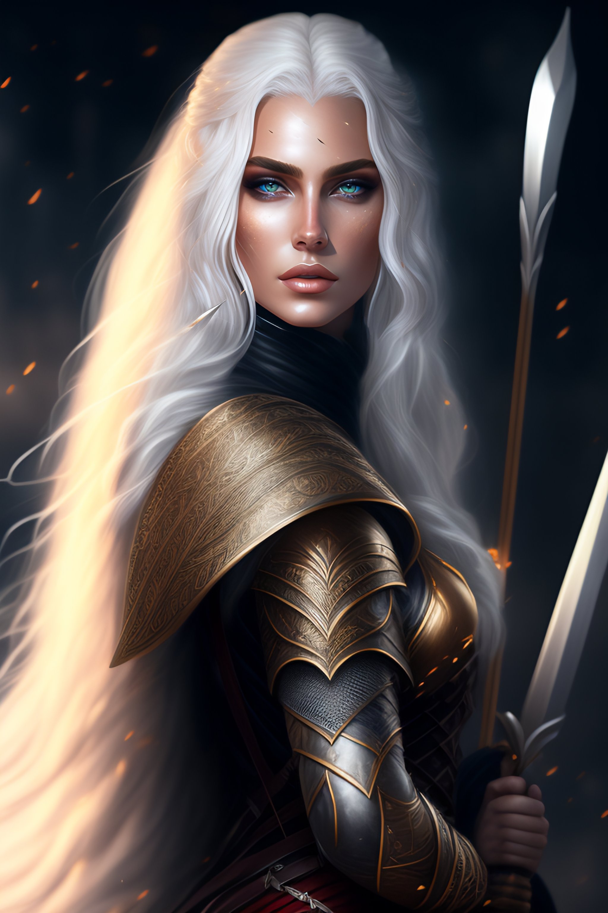 Lexica - Beautiful warrior woman, long platinum hair, royal, black ...