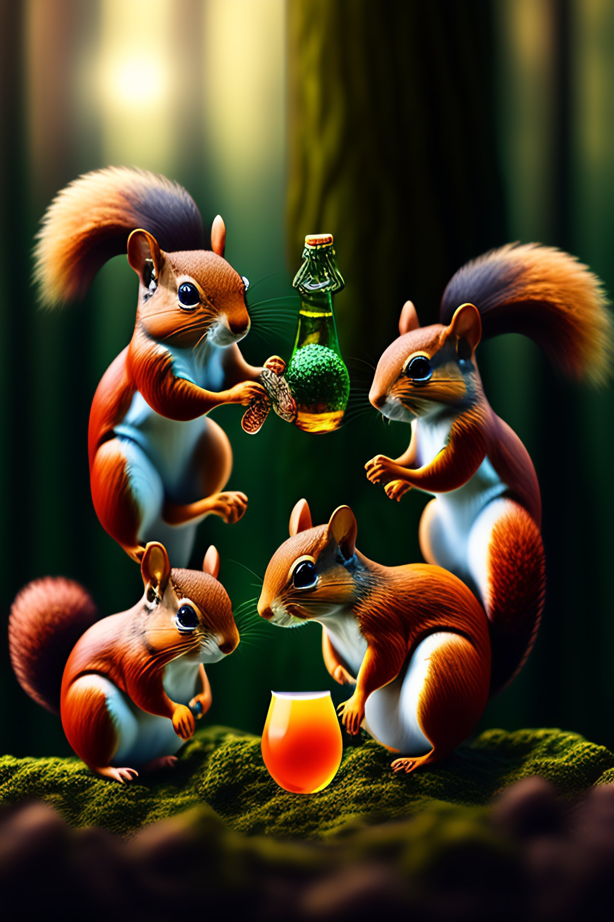 Lexica - Hyperrealistic mystic forrest scene with squirrels throwing a ...