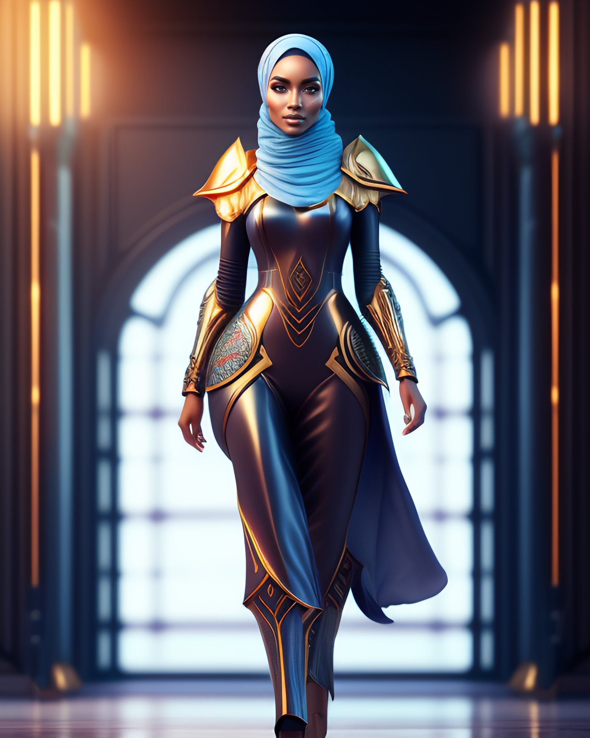 Lexica - Alien biomechanic wearing hijab, full body cinematic style digital  art render with mechanical and futuristic details