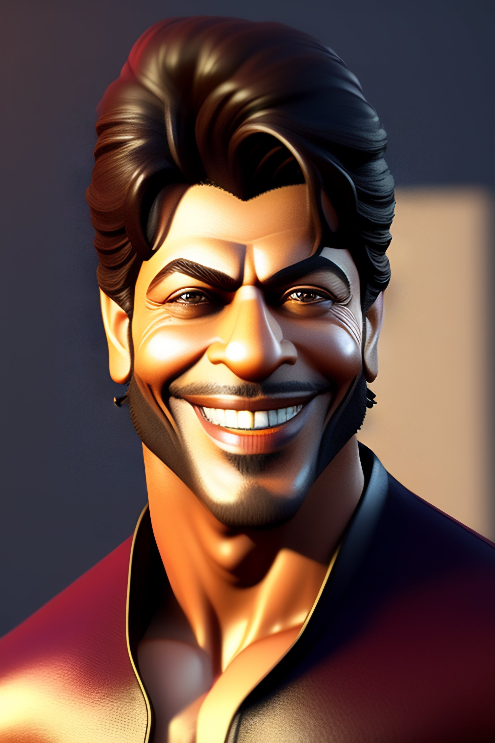 Lexica Caricature 3d Render Of Shah Rukh Khan Smiling Extremely Exaggerated Features Highly 0269