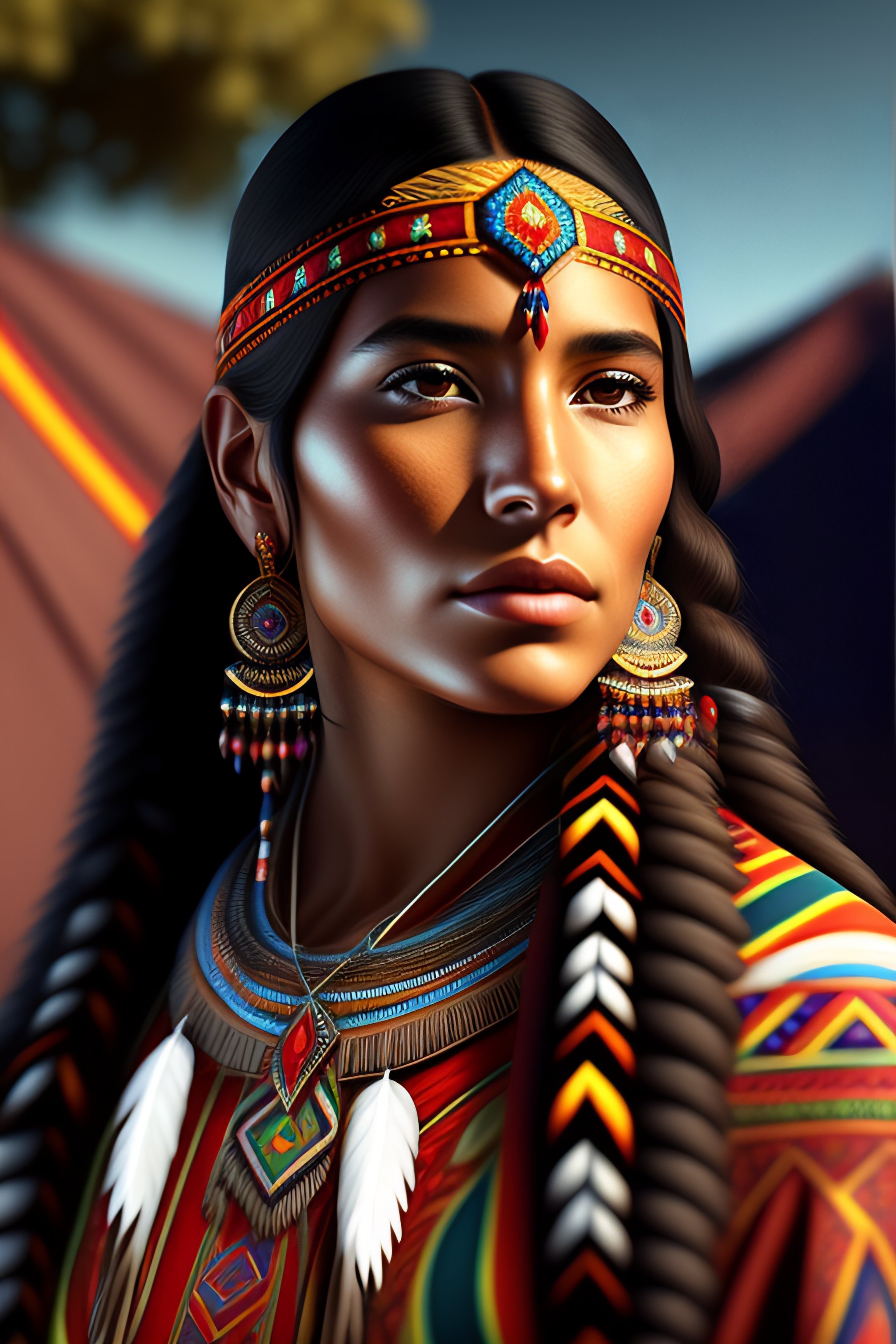 Lexica - Native american young woman portrait in 3d digital art with ...