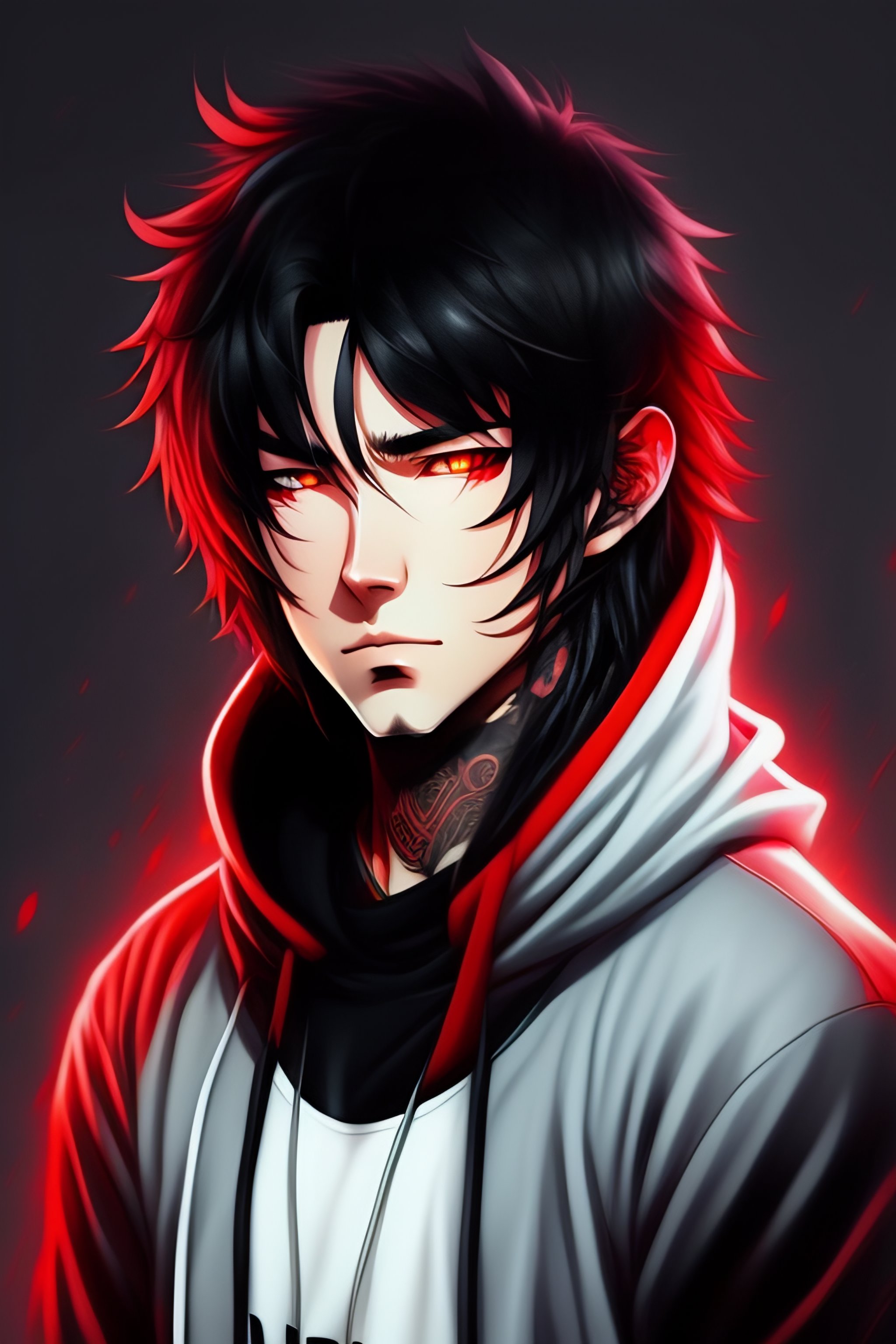 anime boy with black hair and red eyes