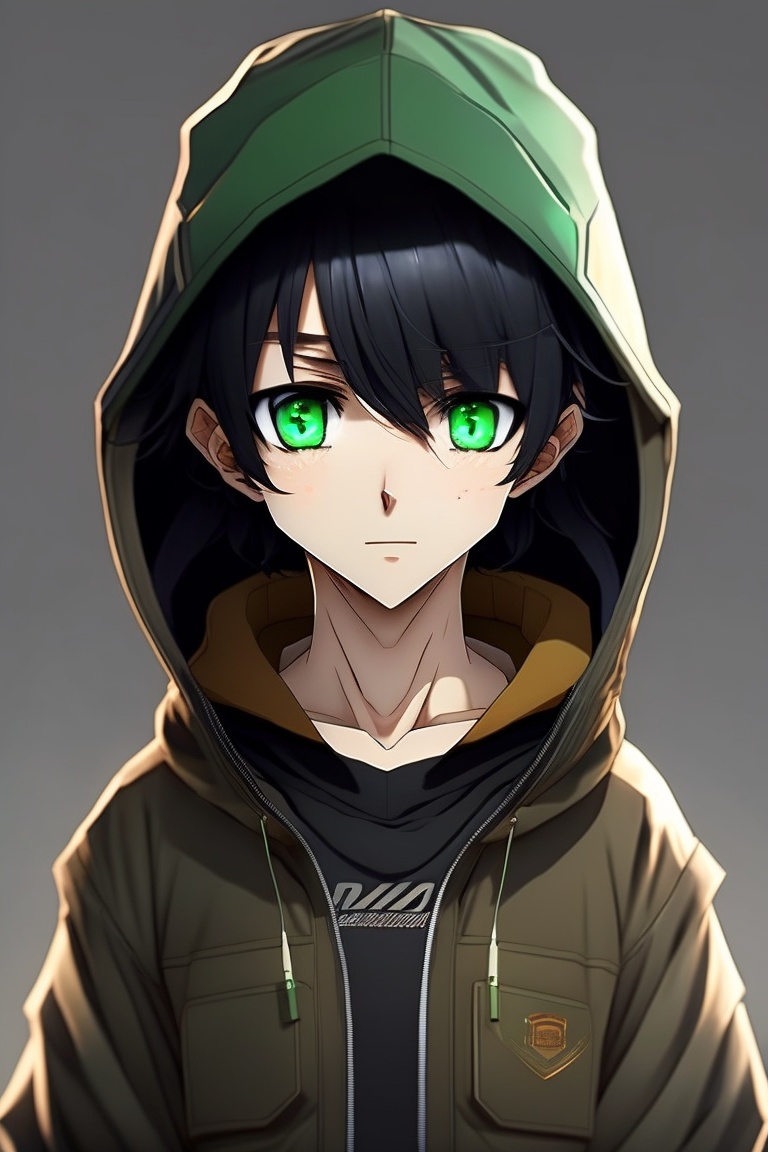 Lexica - A anime brown boy with green eyes and a bone mouth, wearing a ...