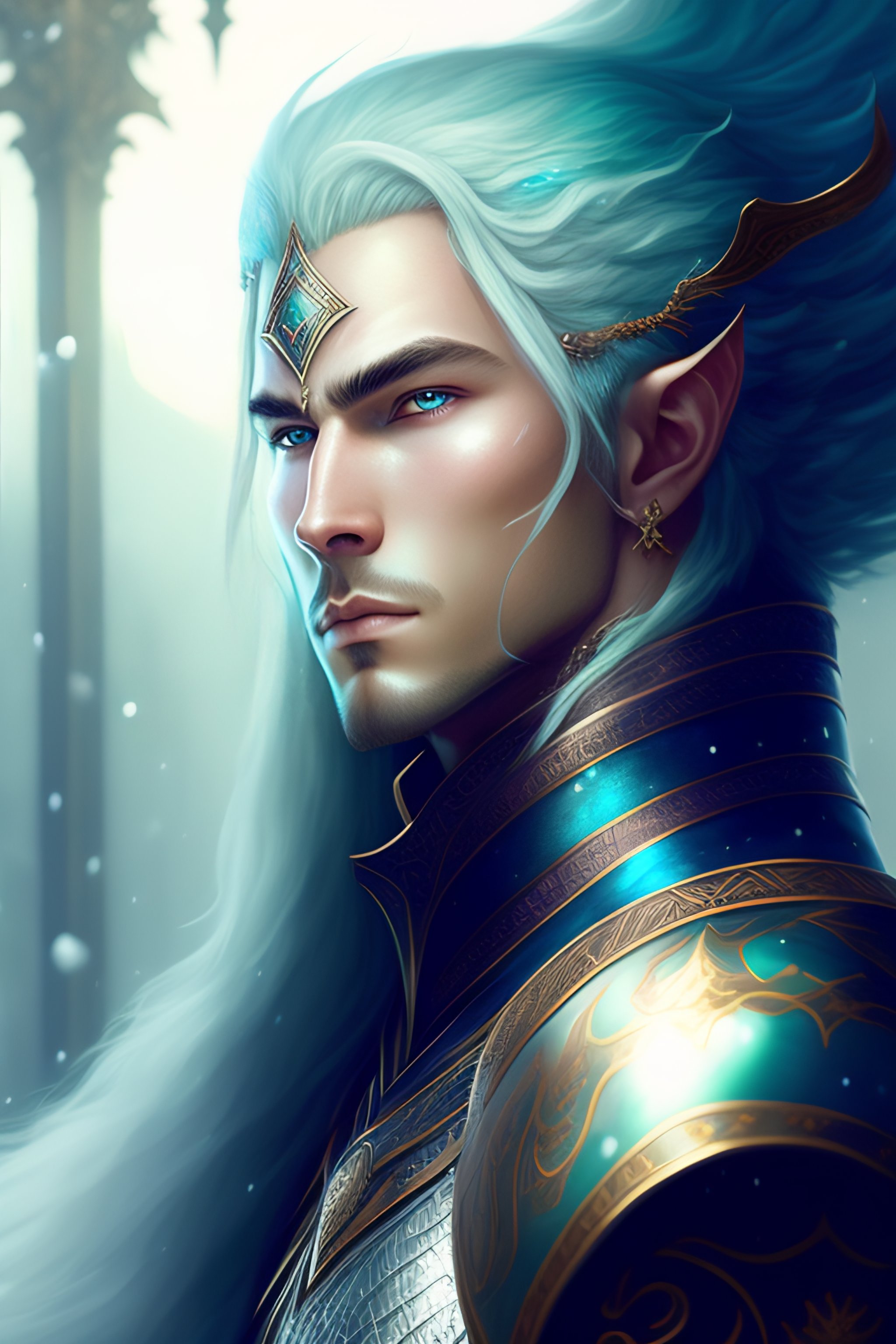 Lexica - Half length portrait of a handsome male snow elf in a ...