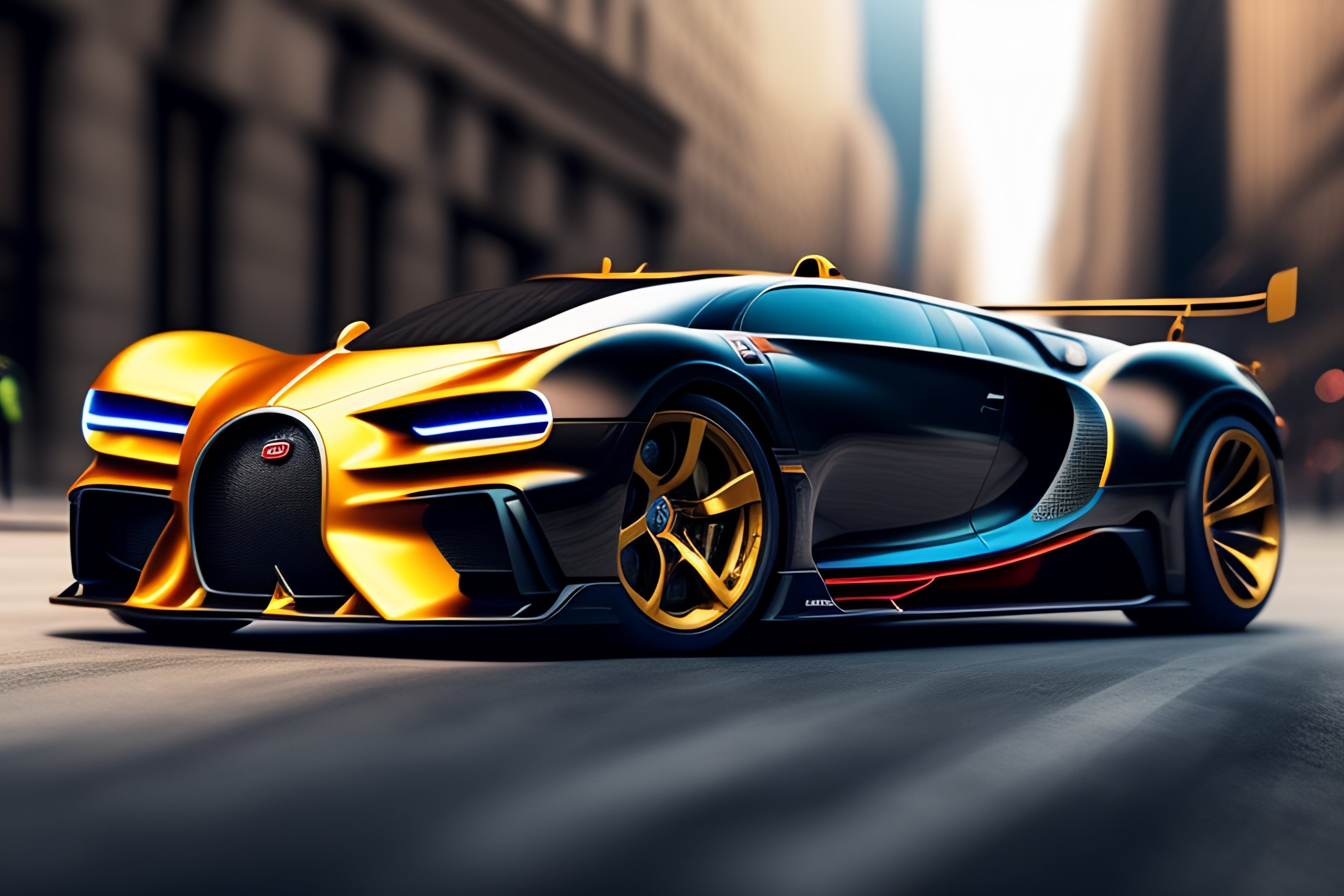 Lexica - Bugatti en Wall Street del futuro, Nueva York, image size:3072x2048