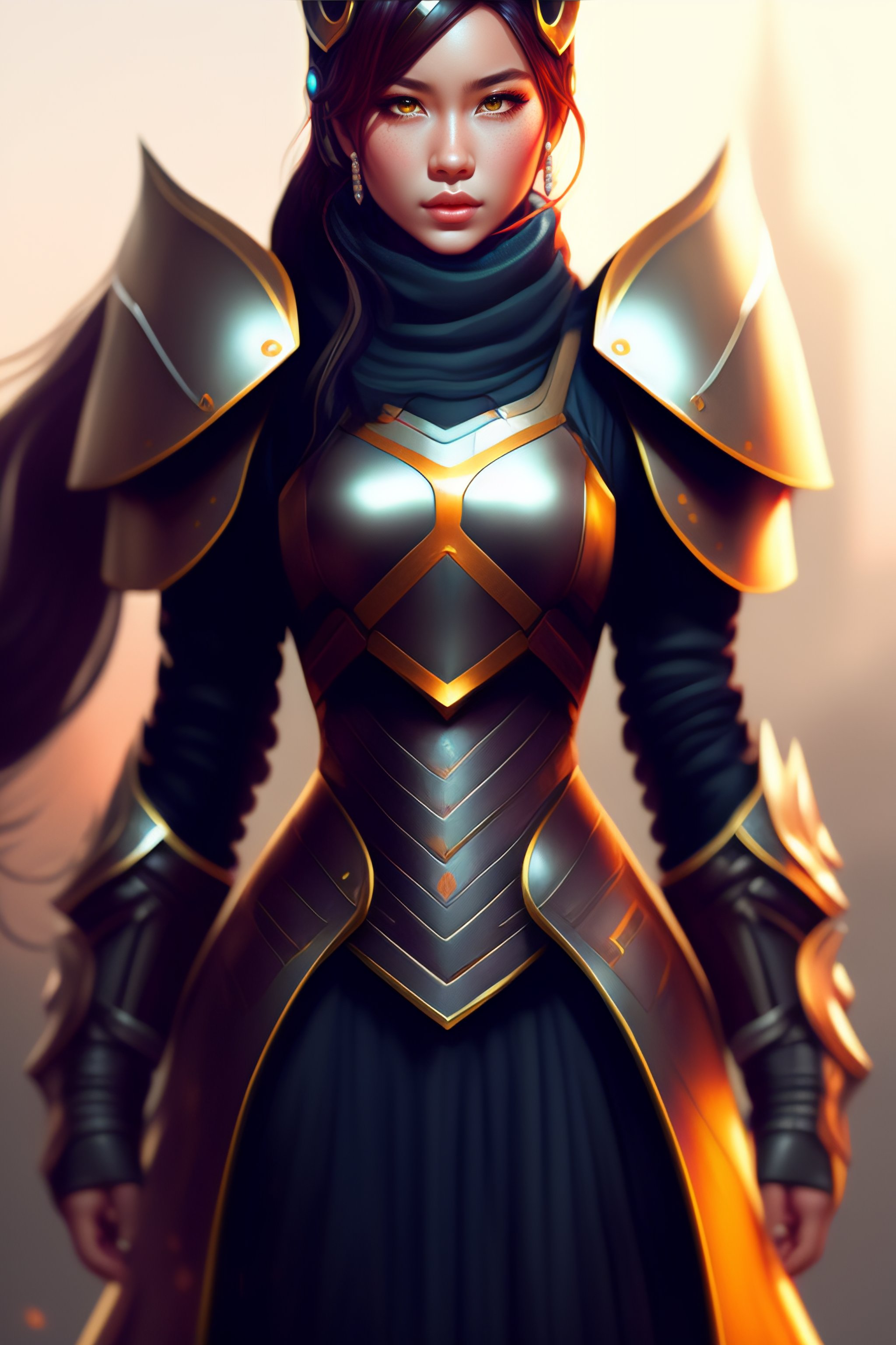 Lexica - A girl with a robotic armor and a black mace, fanart style