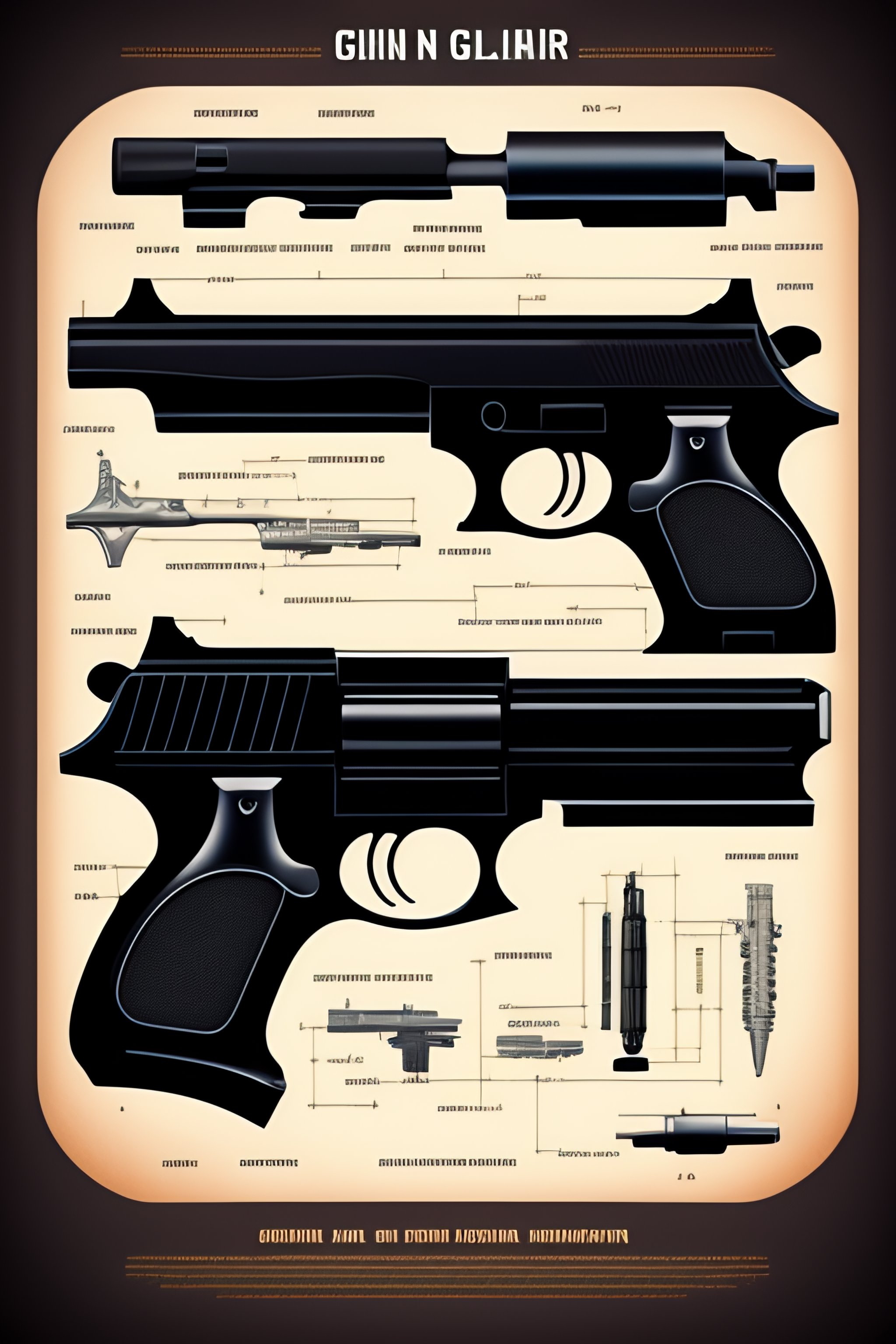 Lexica Gun diagram, gun blueprint, gun schematic, gun map, revolver