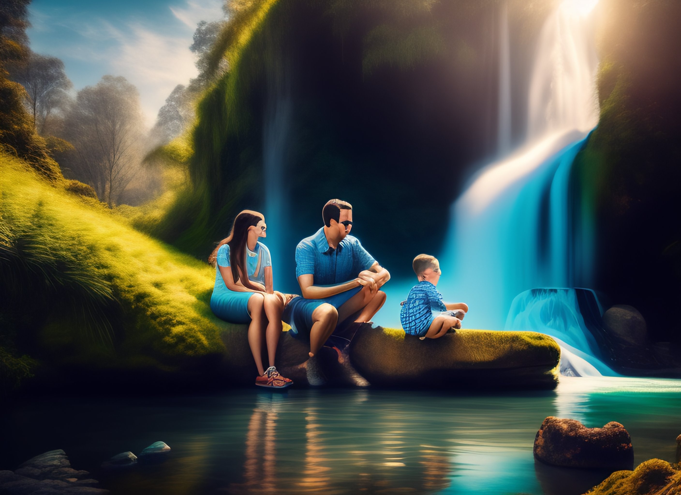 Lexica - Create an image with a man and a woman with children relaxing ...