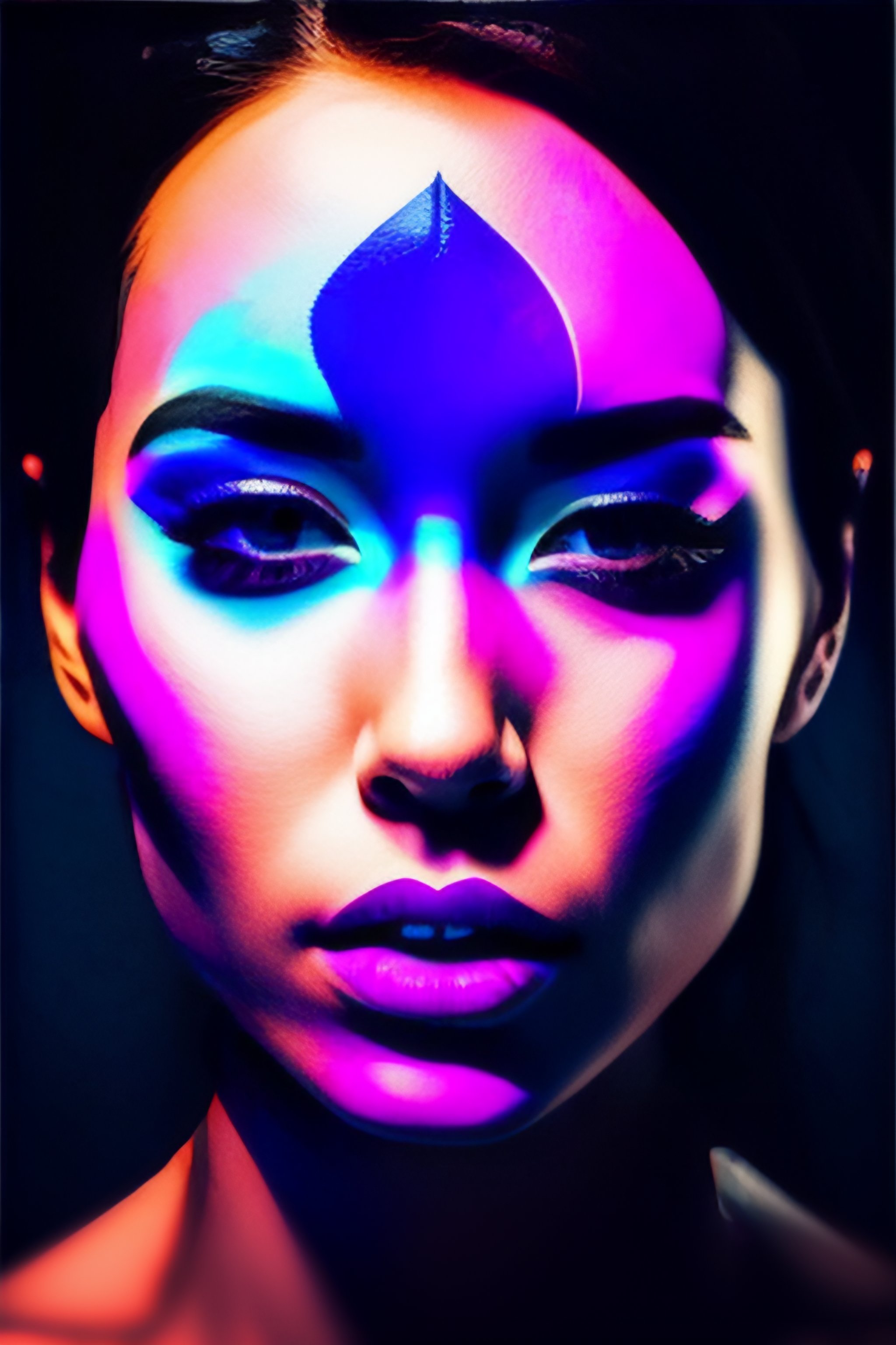 Lexica - Blacklight makeup on the face, exposure, mysterious, tape ...