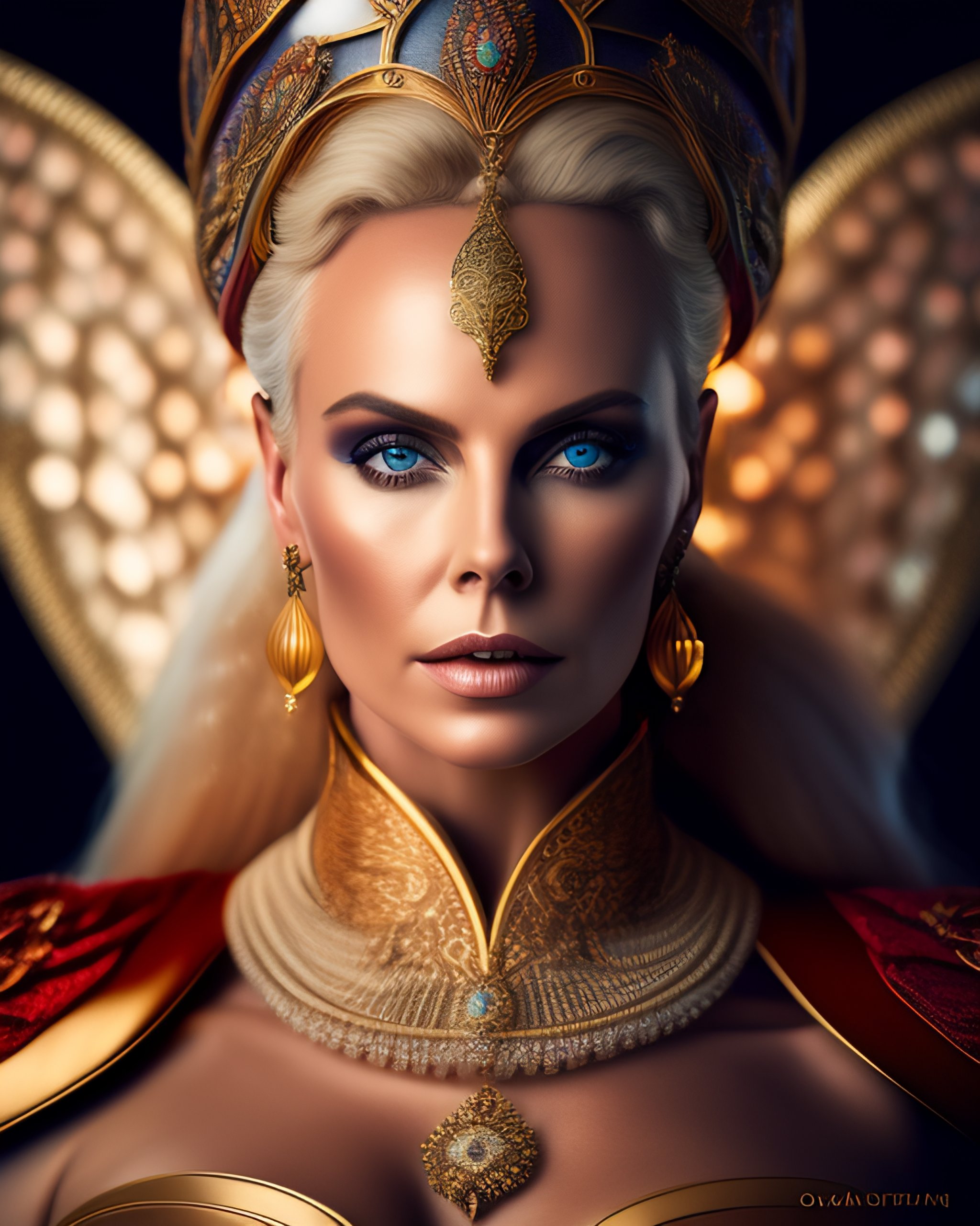 Lexica Portrait shot of 3/4 Charlize Theron as Queen Ravenna, an evil