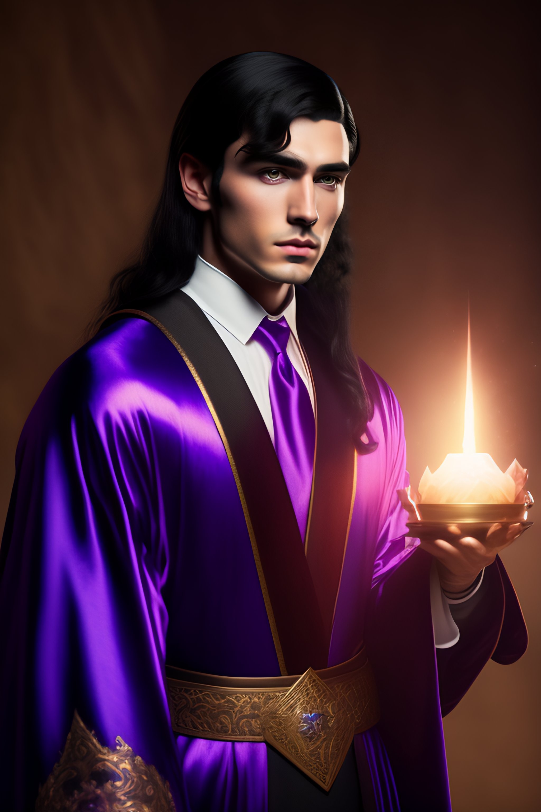 Lexica - Young wizard with black hair and pale skin wearing a purple ...