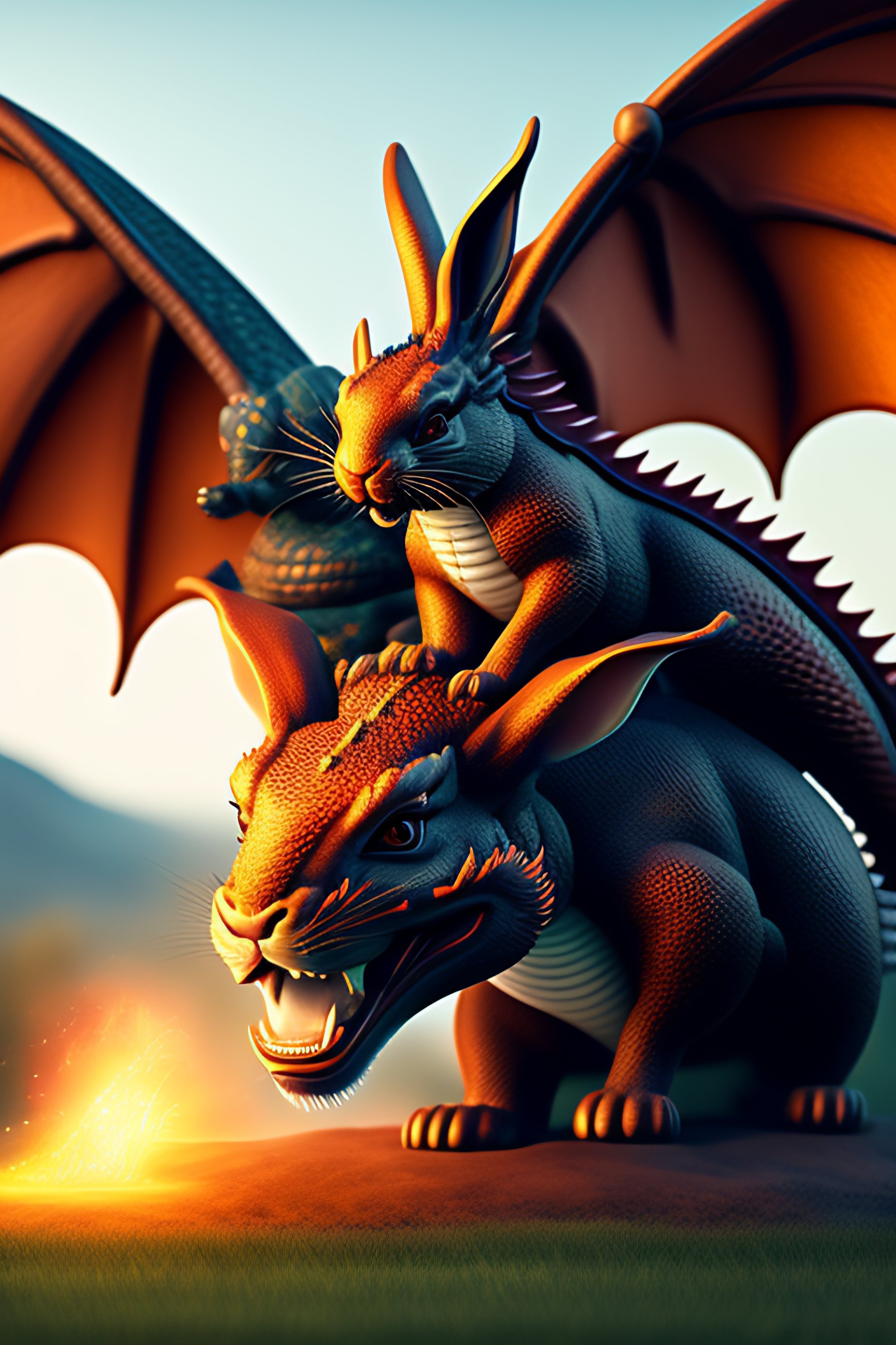 Lexica - Dragon fighting a giant rabbit