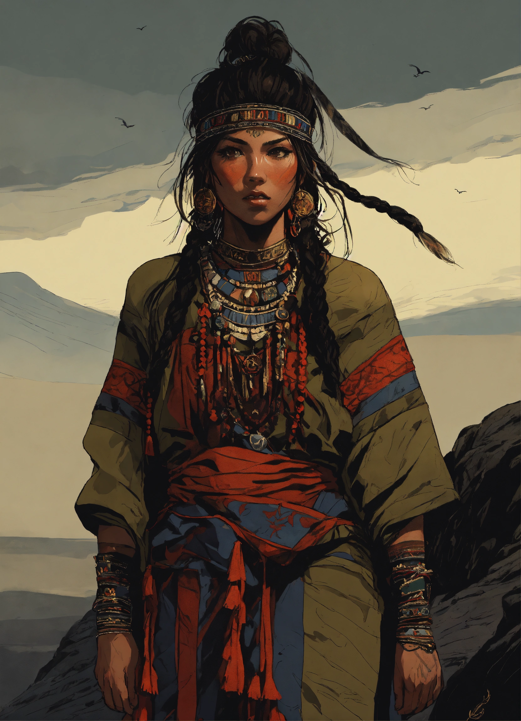 Lexica - Illustration of a young Sámi shaman woman in the style of ...