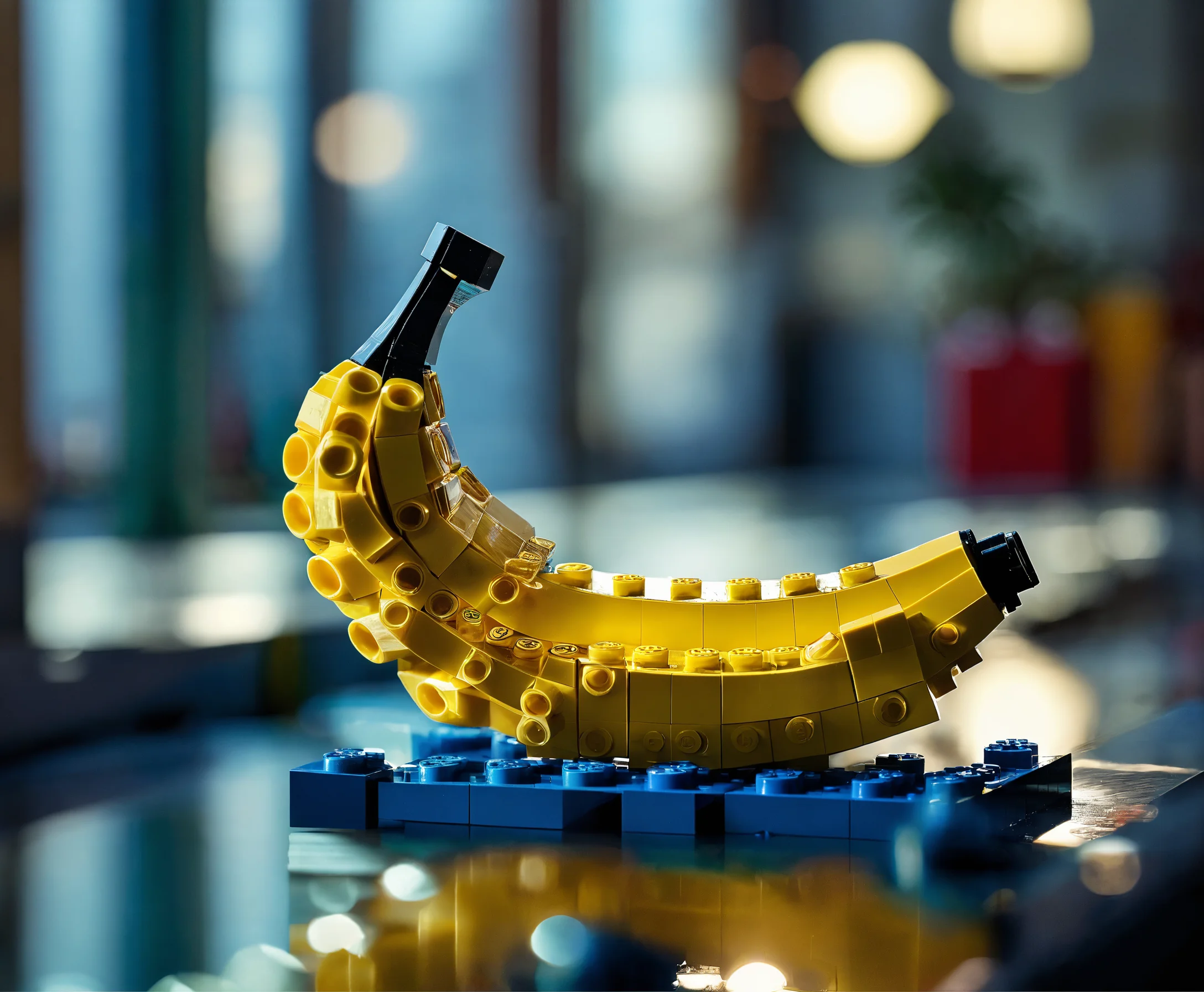 Lexica - Large banana lying down made of Lego bricks, united Lego ...