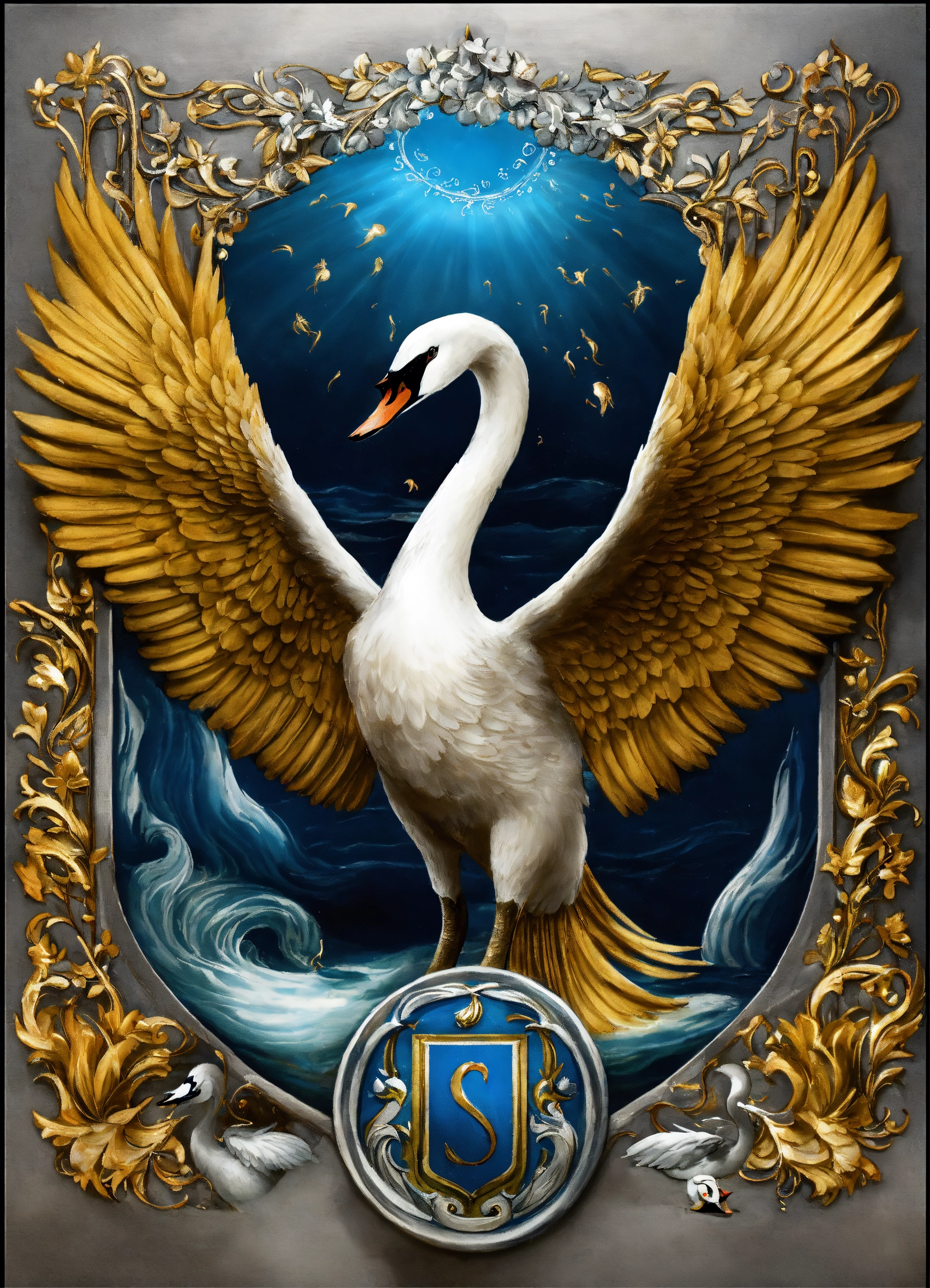 Lexica Heraldry coat of arms for a swan, art neavou, silver swan