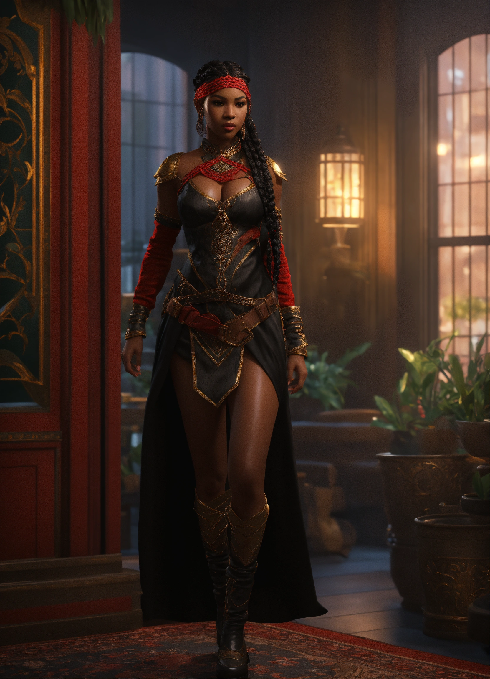 Lexica - Full body of a shapely black female high elf n red and black ...