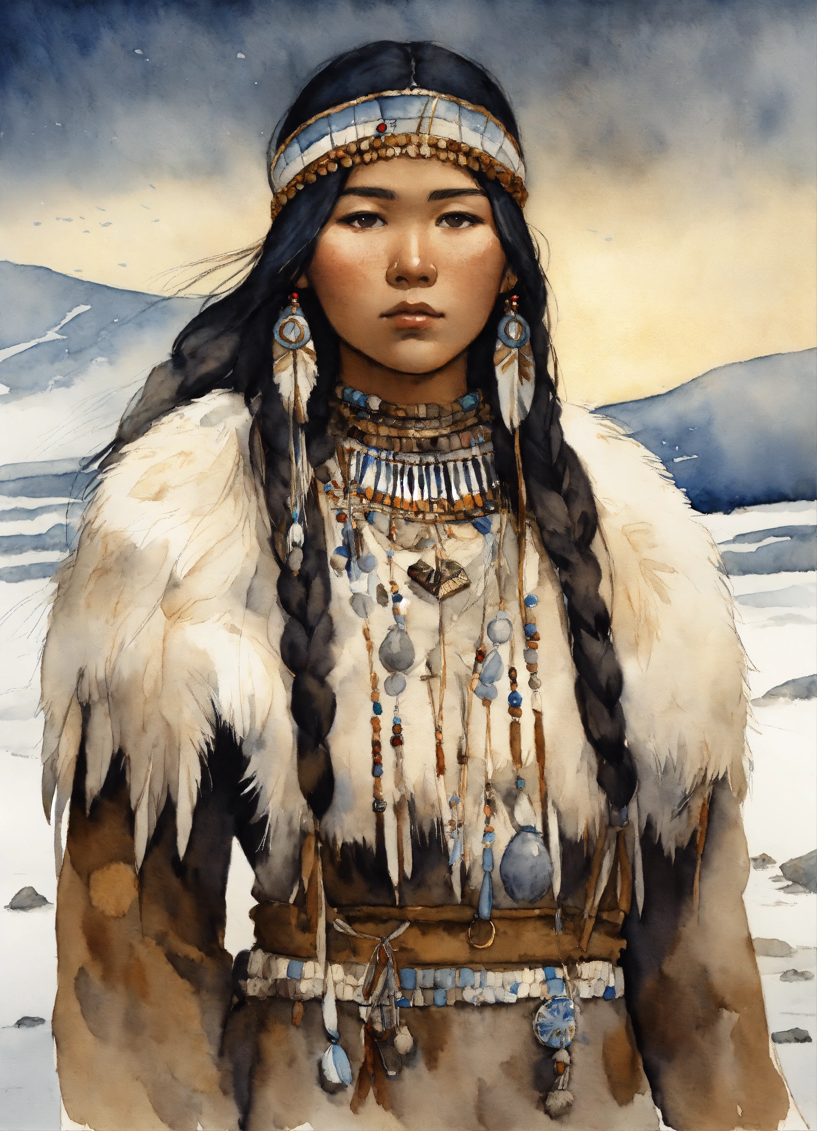 Lexica - Illustration of an inuit woman, young, 18 years old, beautiful ...