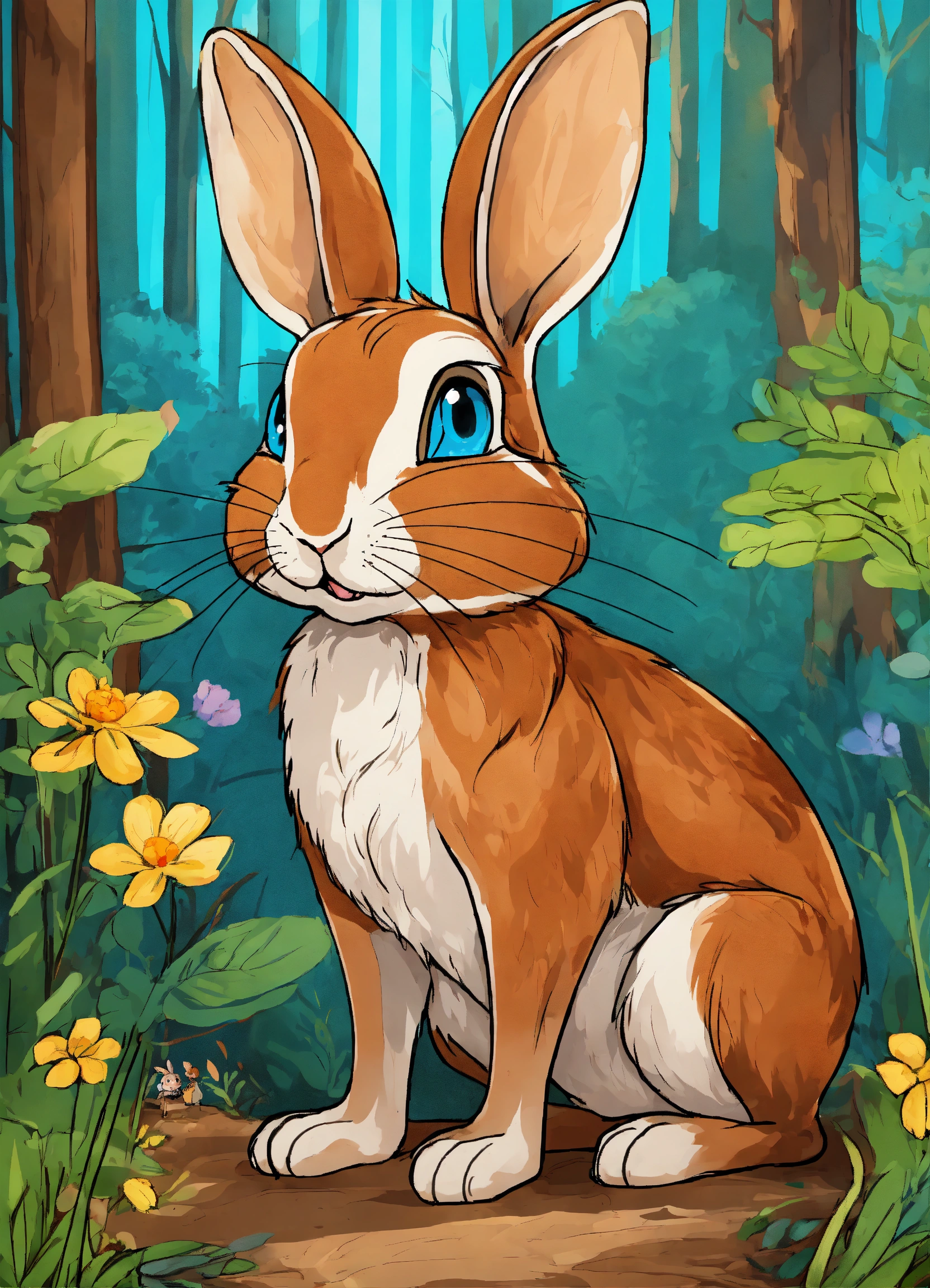 Lexica - A young brown rabbit with whith storyteller and blue eyes ...