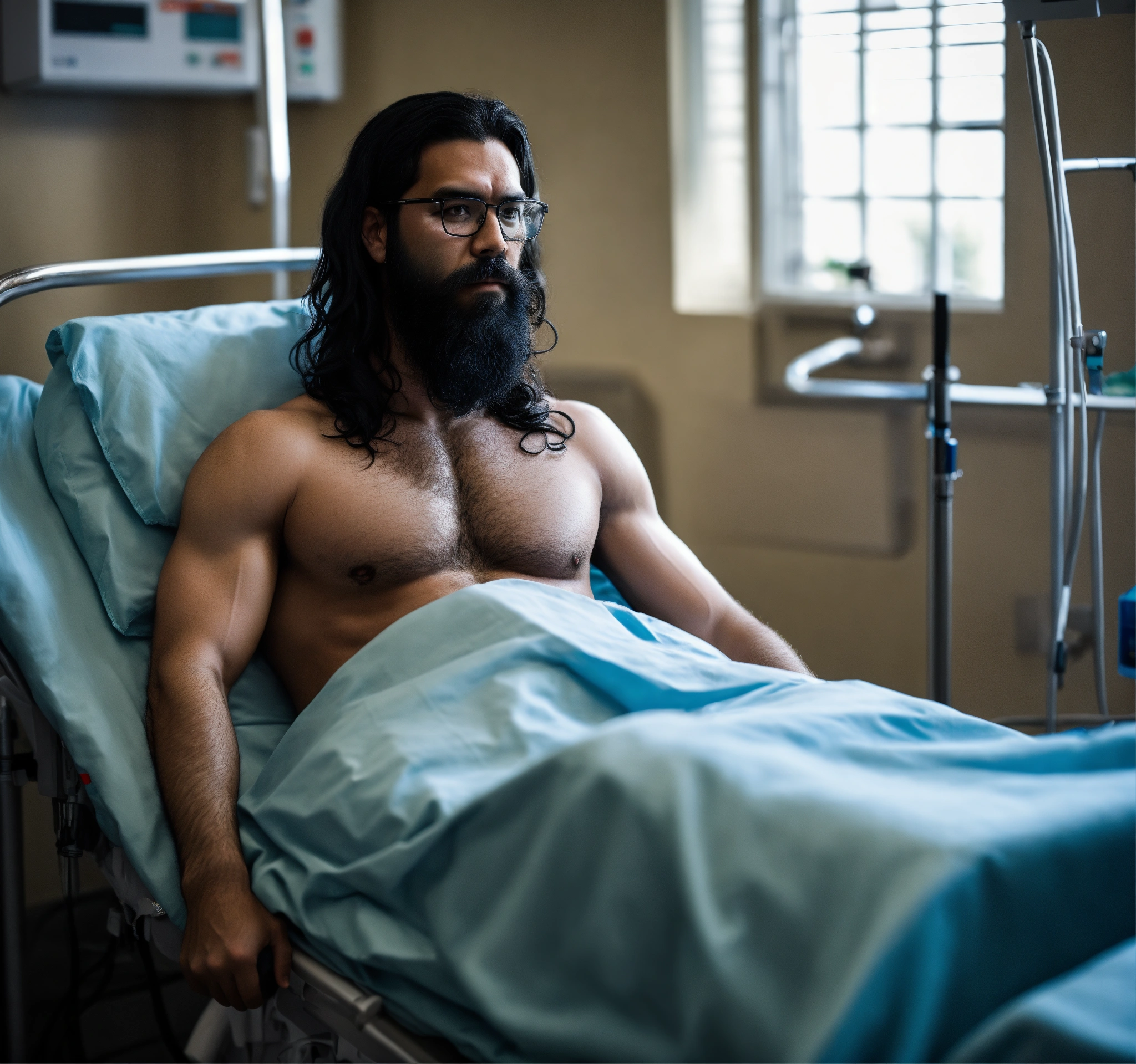 Lexica - Hospital nurse man with black long hair and black beard with ...