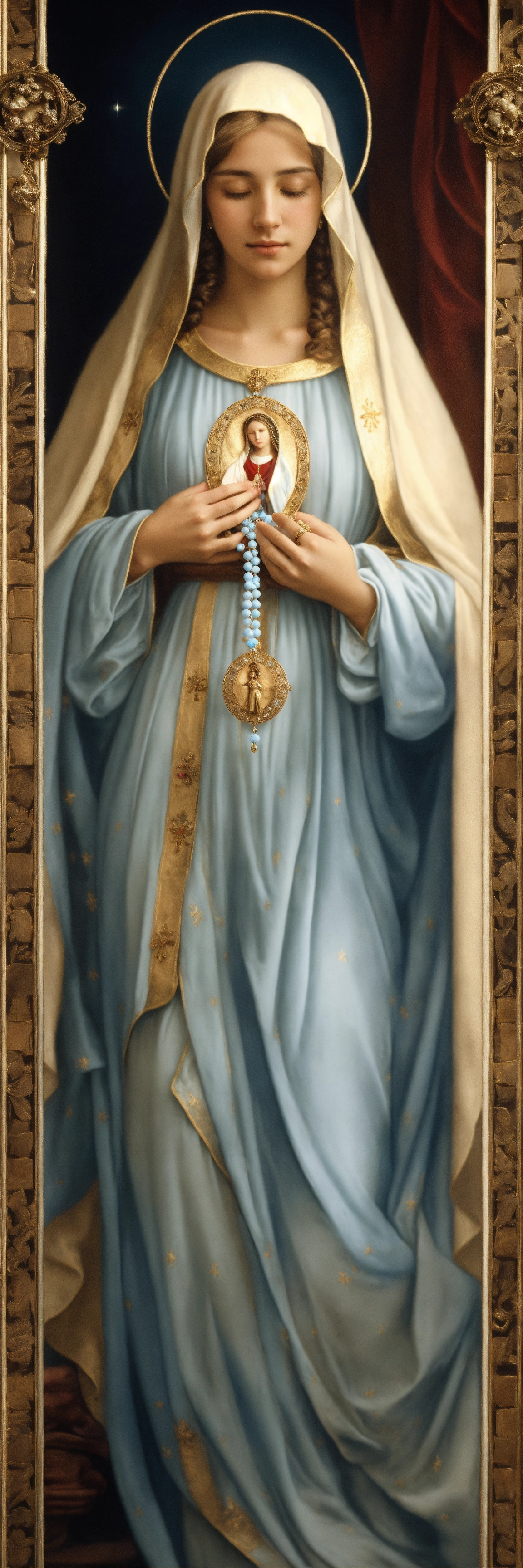 Lexica - A serene portrait of Virgin Mary, looking forward, cloaked in ...