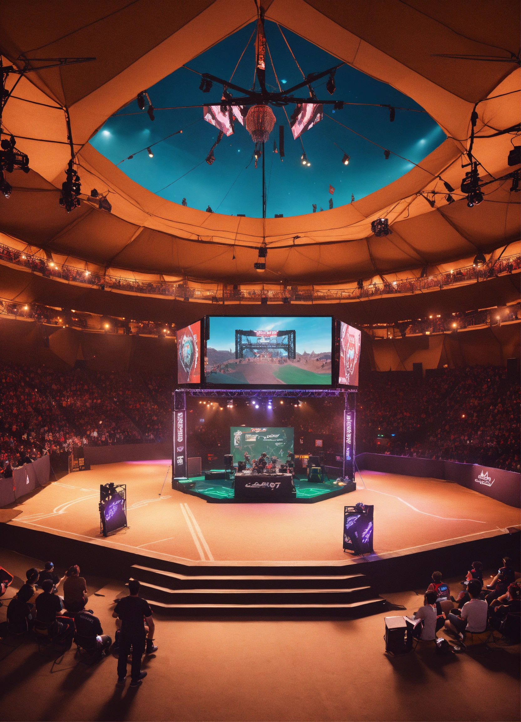 Lexica - Generate an image of a small esports venue's desert tent style ...