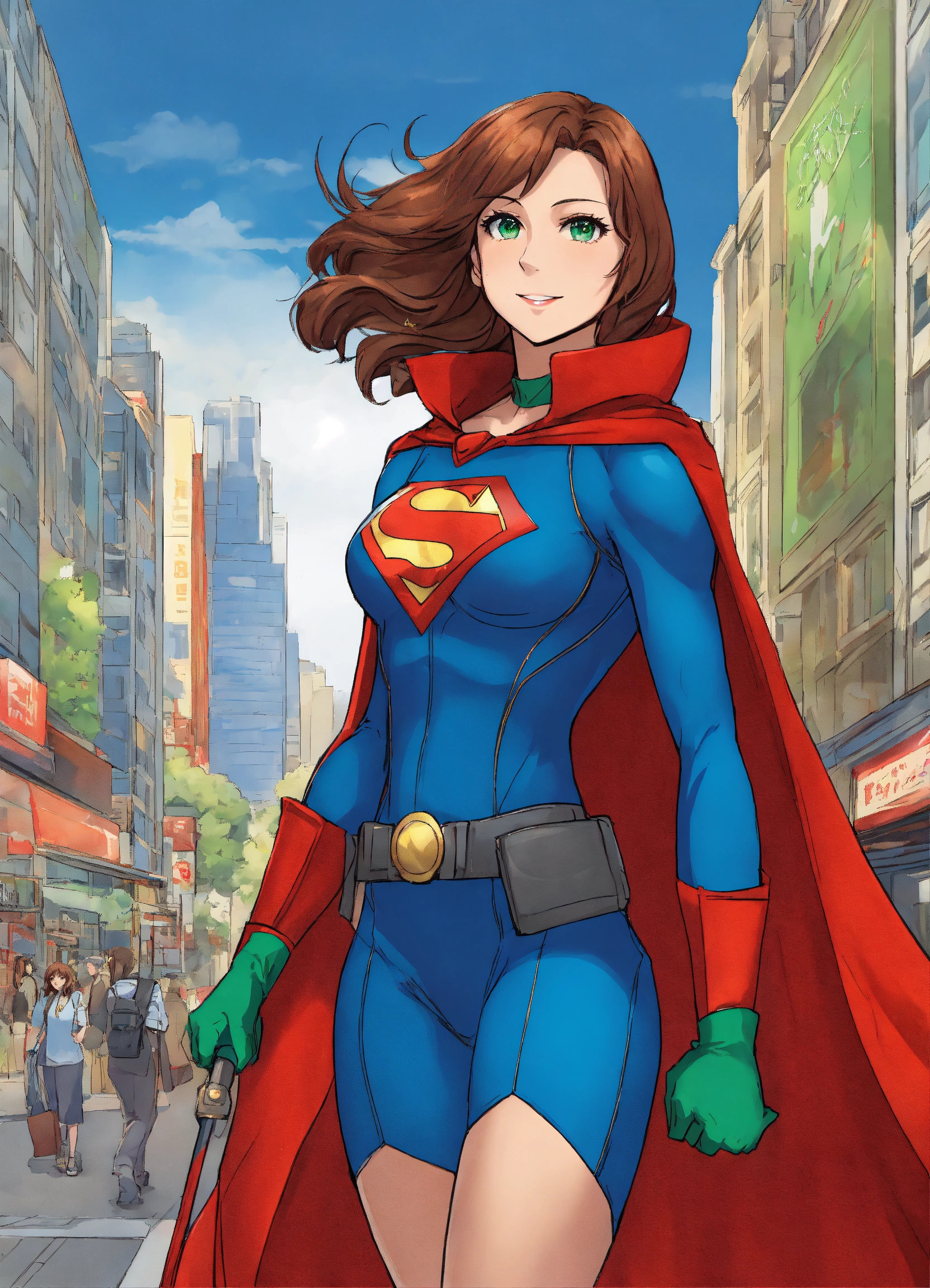 Lexica - Full body of a female super hero in her 30s. She has brown ...
