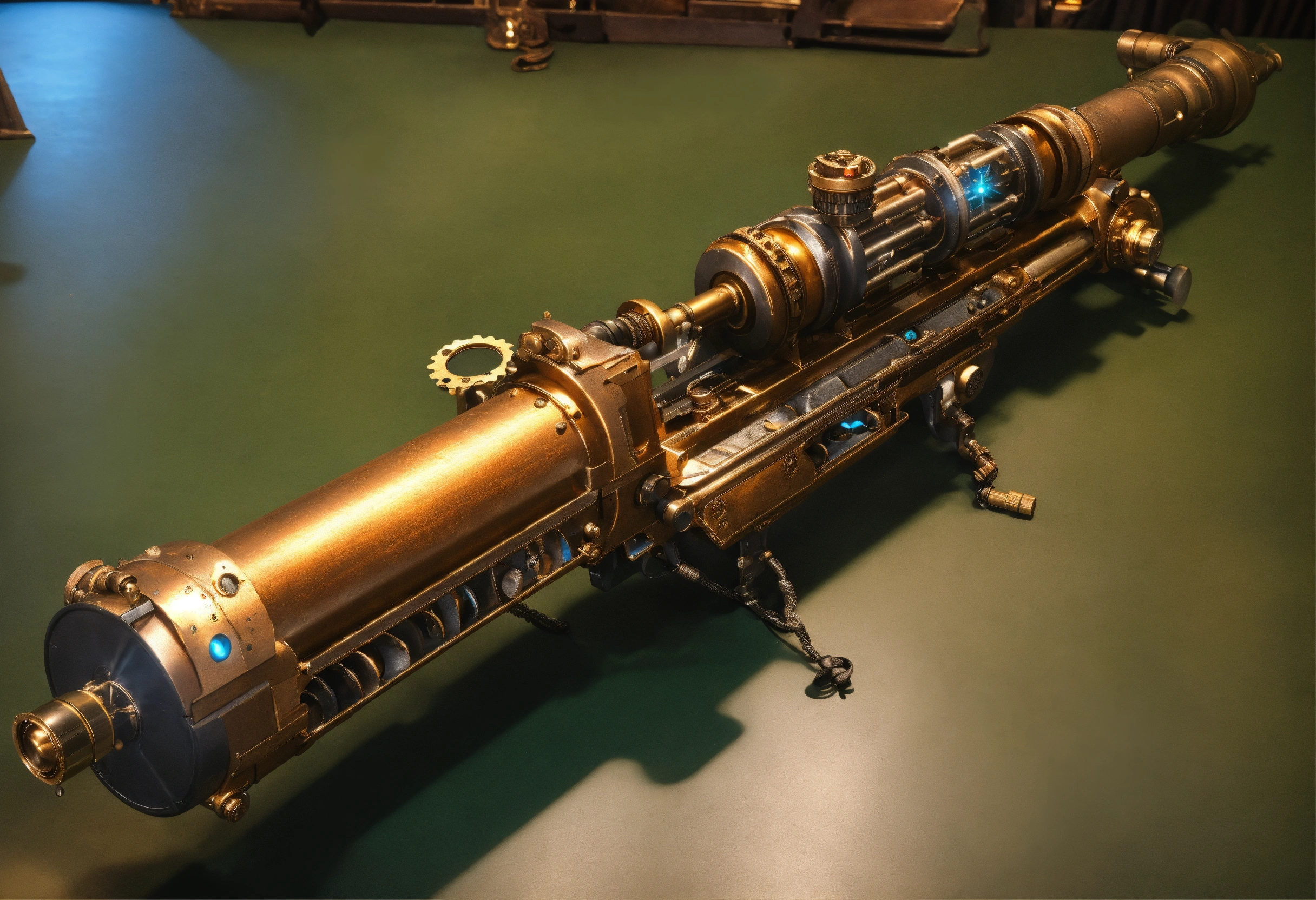 Lexica - Side view of the full image of a steampunk energy rifle