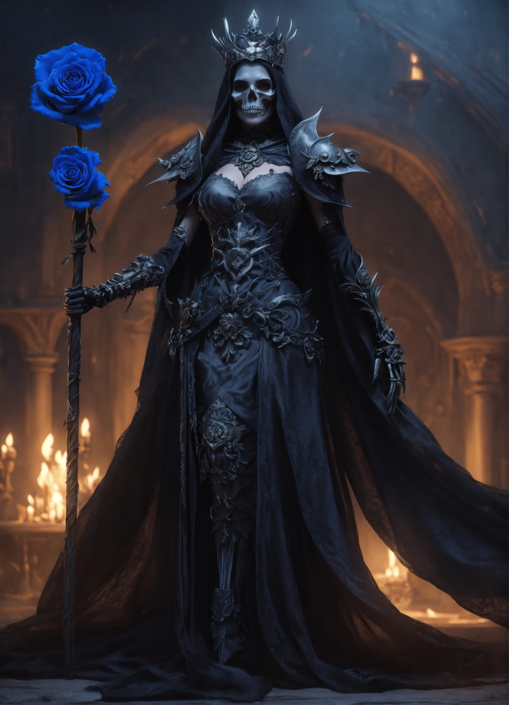 Lexica - Skeletal feminine lich queen with charcoal silk garbs covering ...