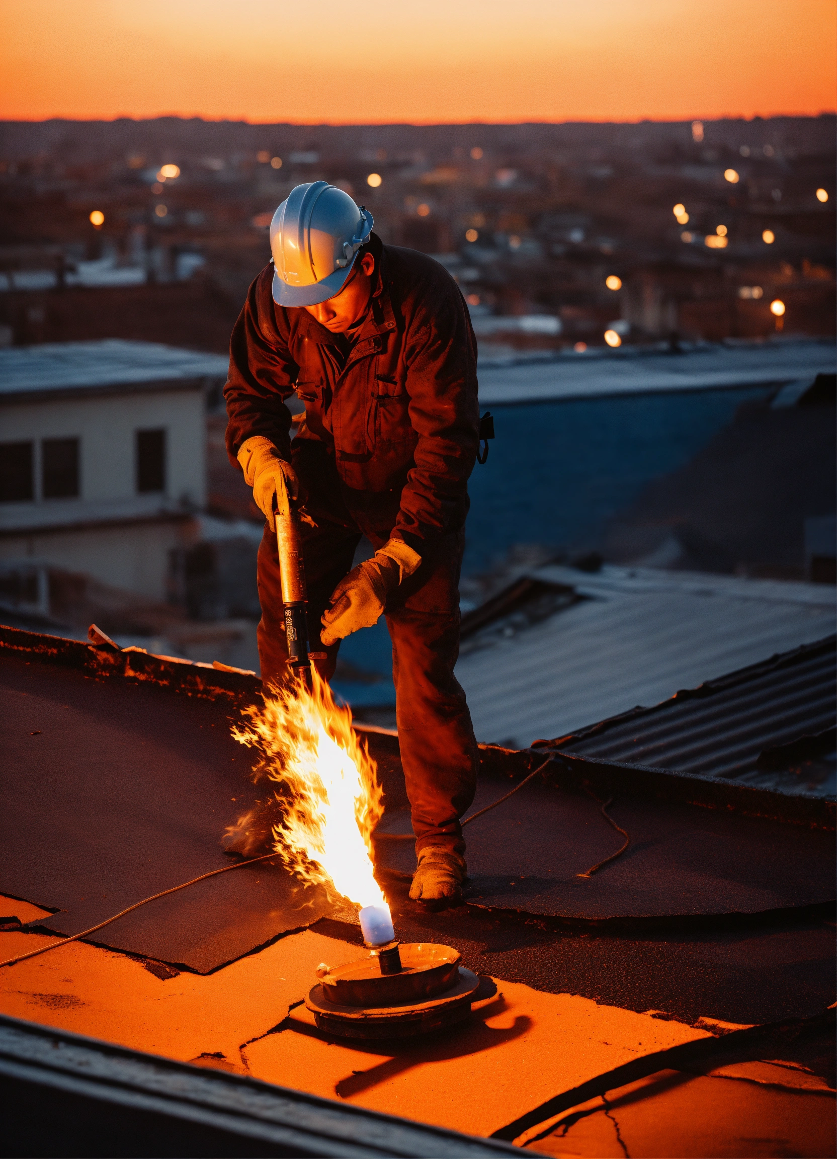 Lexica - A worker, who works the asphalt fabric with a fire torch, who ...