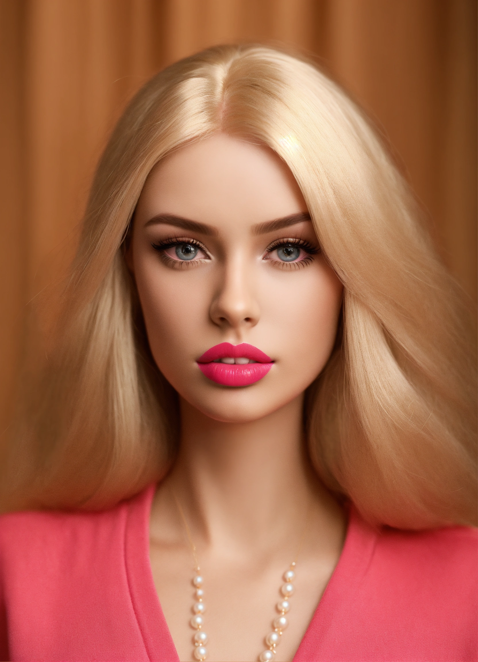 Lexica - Barbie girl fake blond woman big lips face front on symmetrical  photo realistic