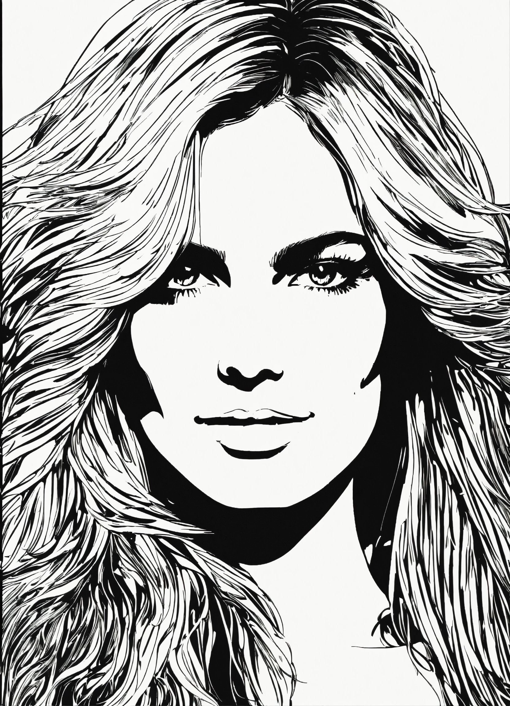 Lexica - Black and white clipart of girl with Farrah Fawcett hair ...