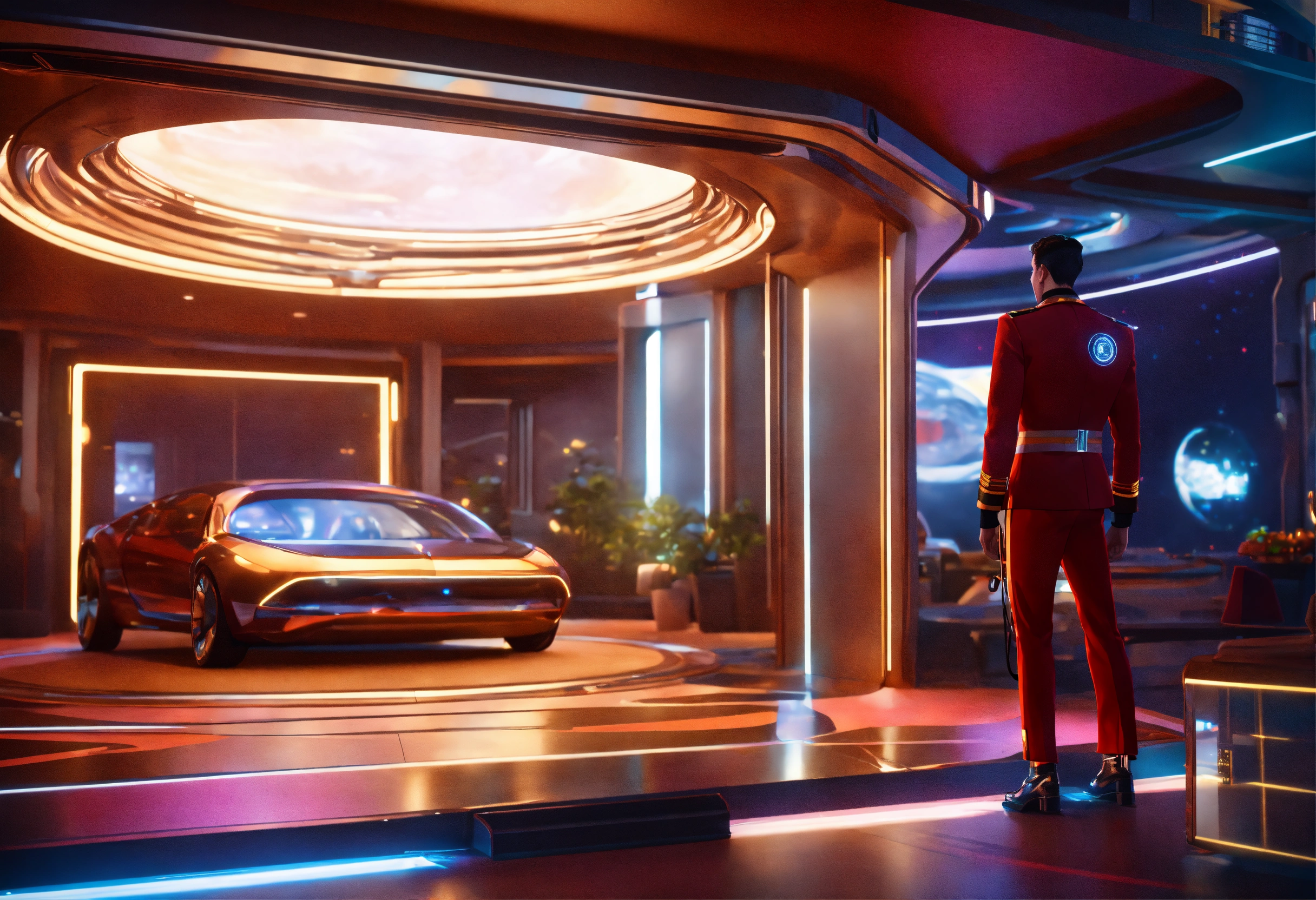 Lexica - A young valet with holographic pad and futuristic space ...