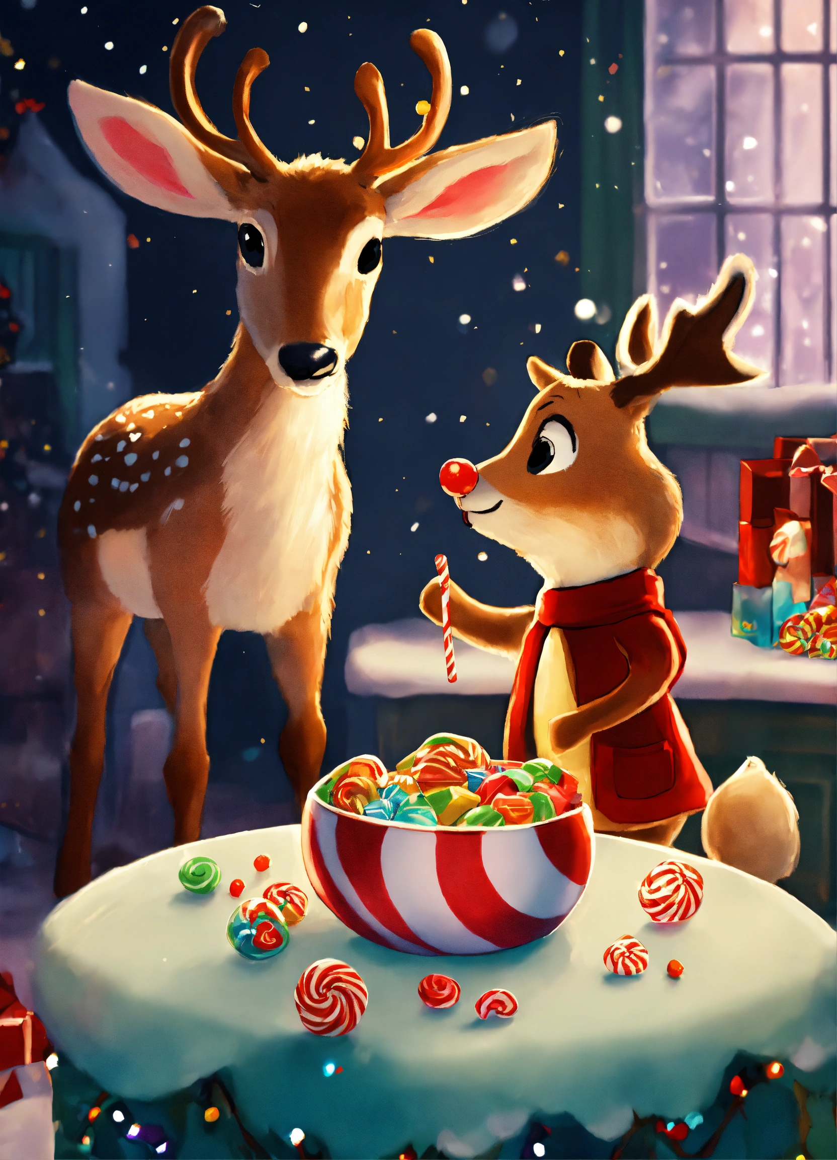 Lexica - Rudolph the Red-Nosed Reindeer eating candy together digital ...